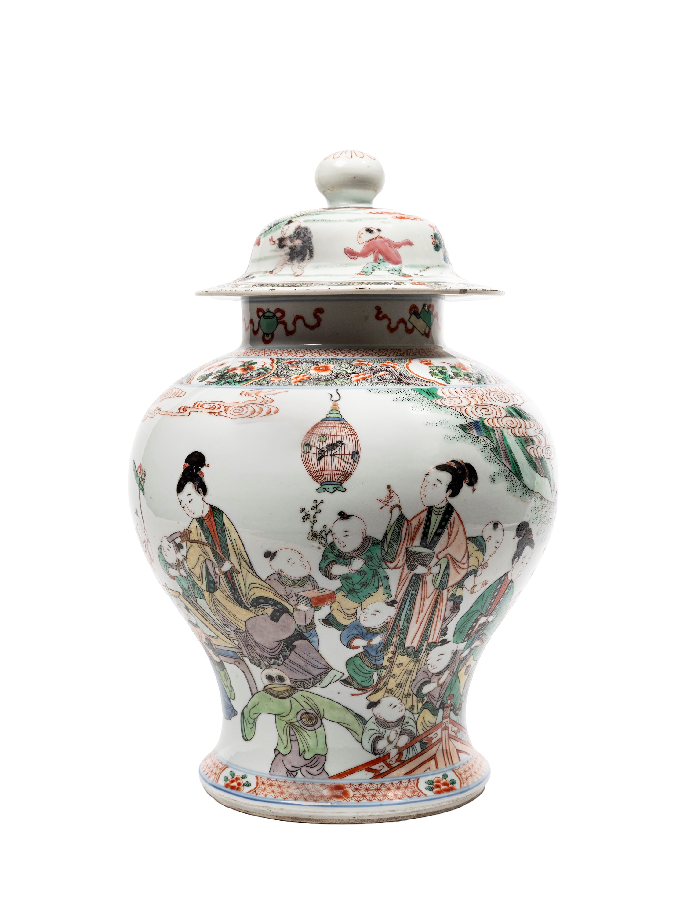 VASO CON COPERCHIO IN PORCELLANA FAMIGLIA VERDE