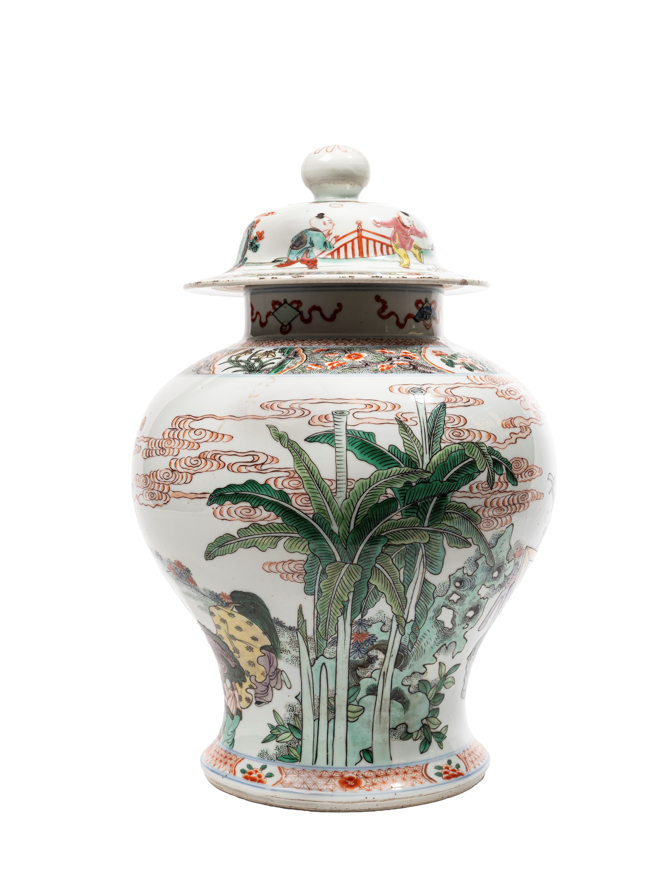 VASO CON COPERCHIO IN PORCELLANA FAMIGLIA VERDE