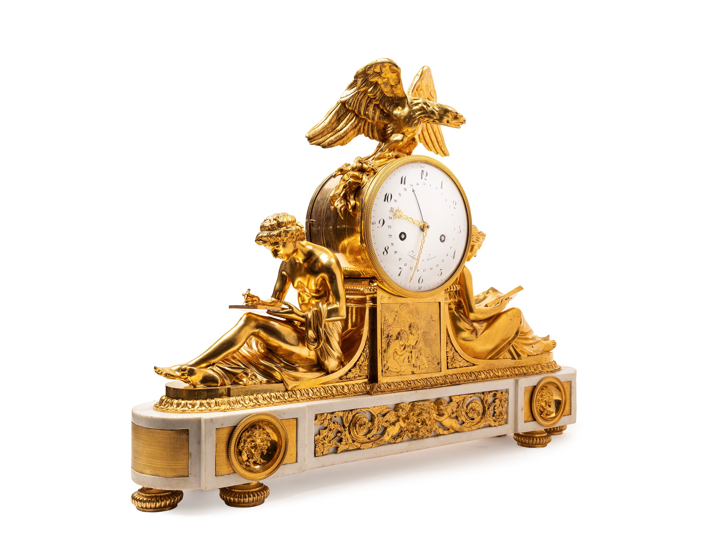Pirotecnica del bronzo, Pendola Luigi XVI “Studio e Filosofia”, Francia fine XVIII secolo