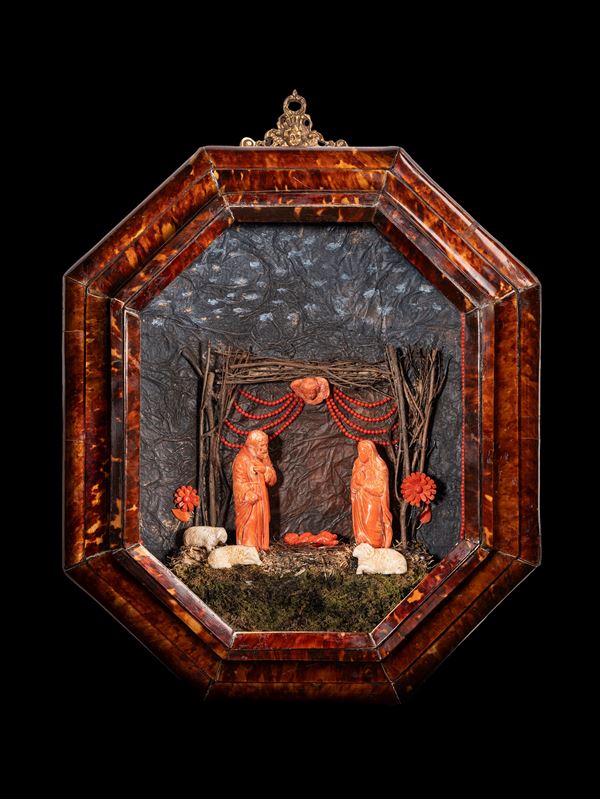 ☼PRESEPE IN CORALLO CON CORNICE IN TARTARUGA