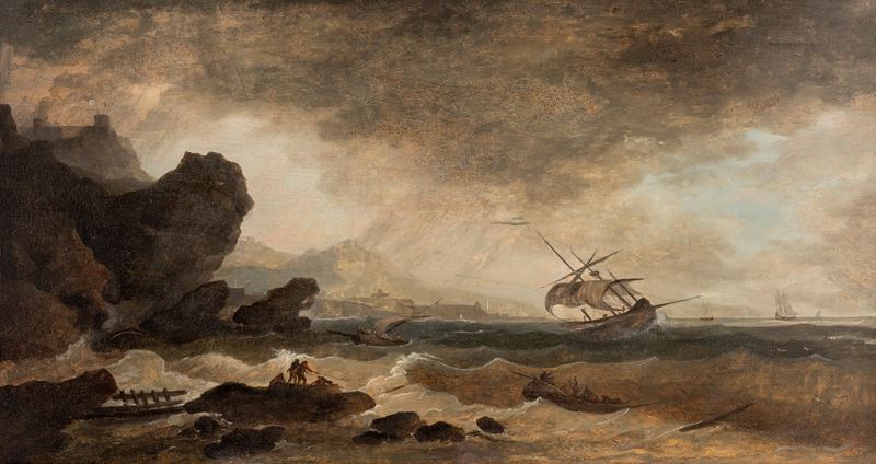 Scuola fiamminga (inizio XVIII secolo), Tempesta, olio su tavola