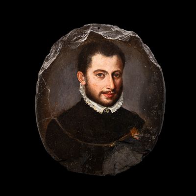 Ritratto di gentiluomo con colletto in pizzo, olio su ardesia (XVII secolo)