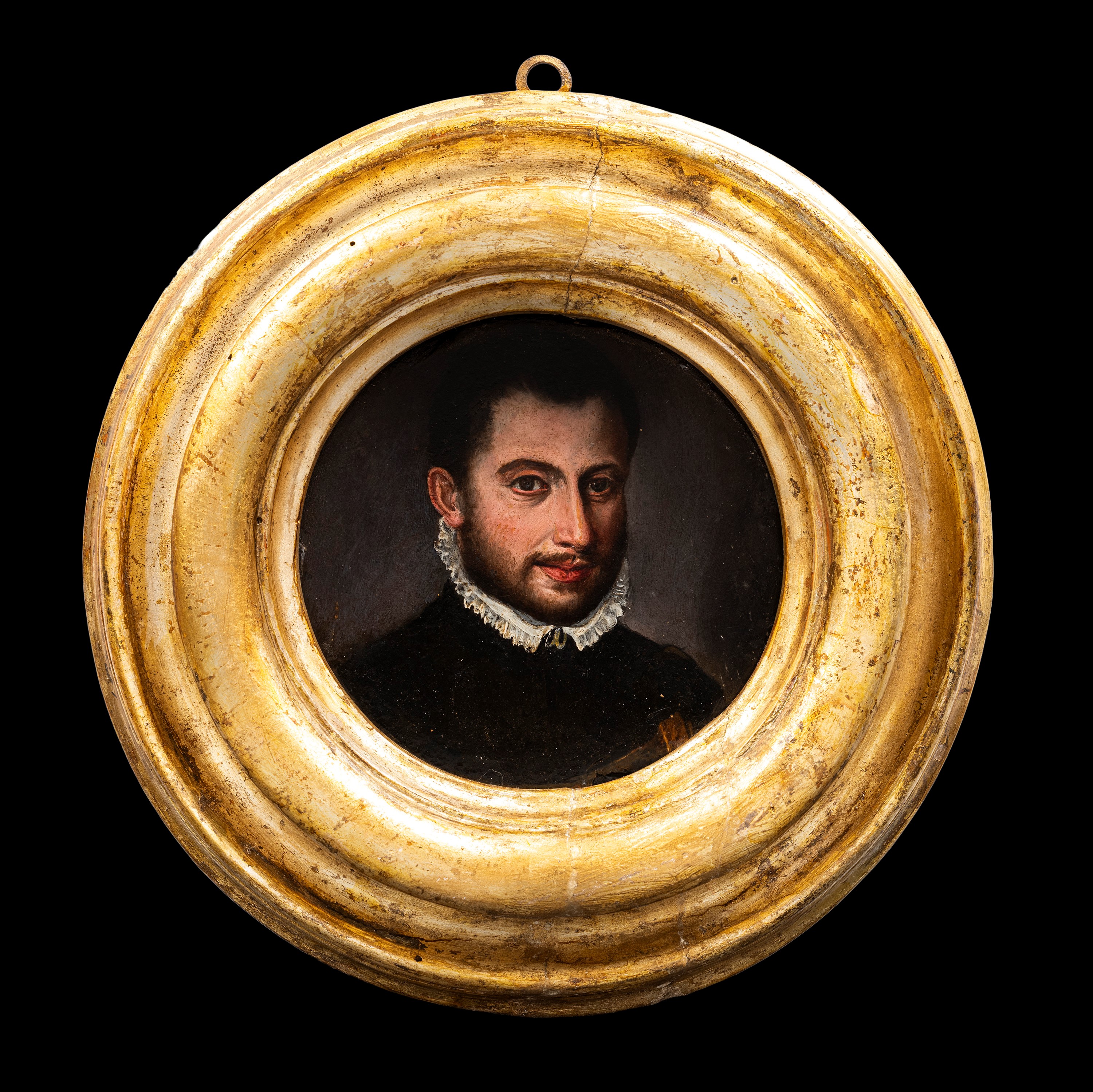 Ritratto di gentiluomo con colletto in pizzo, olio su ardesia (XVII secolo)
