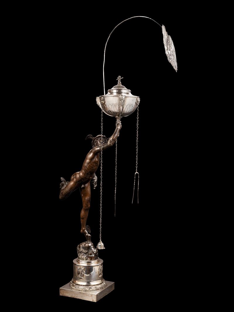 GRANDE LUCERNA IN BRONZO E ARGENTO