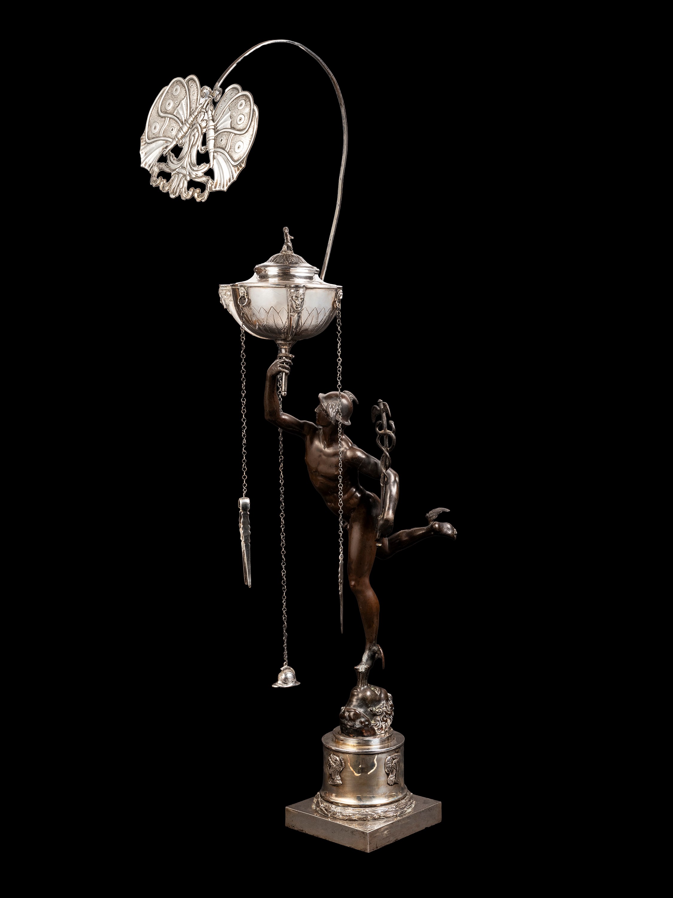 GRANDE LUCERNA IN BRONZO E ARGENTO