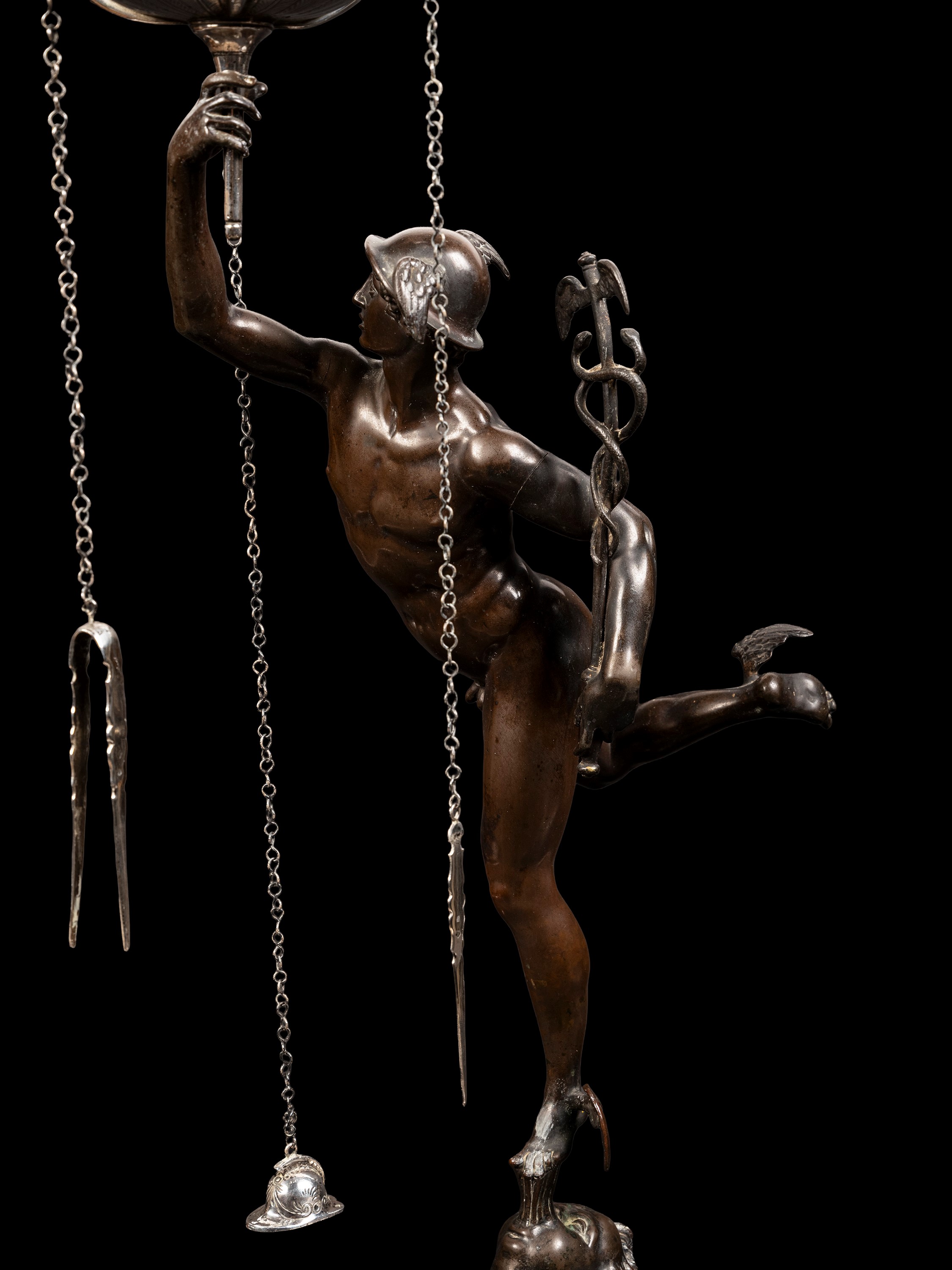 GRANDE LUCERNA IN BRONZO E ARGENTO