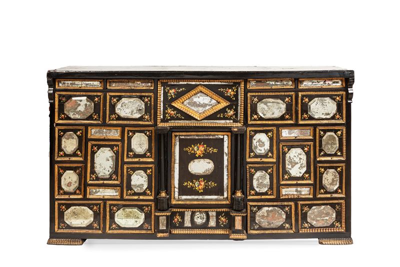 Stipo monetòiere, legno ebanizzato, XVII secolo