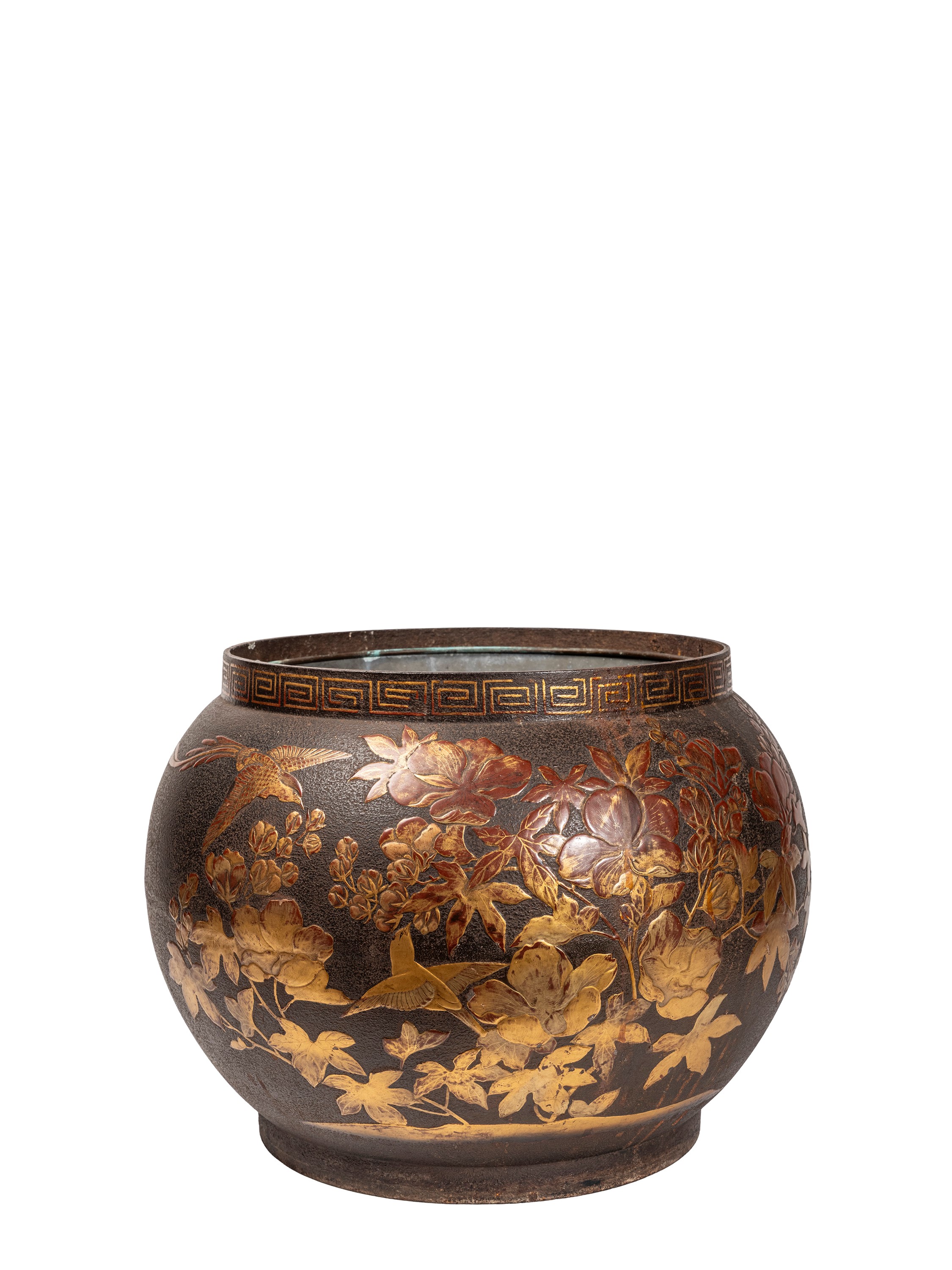 Giappone, cachepot in ghisa laccata (periodo Meiji, XIX secolo)