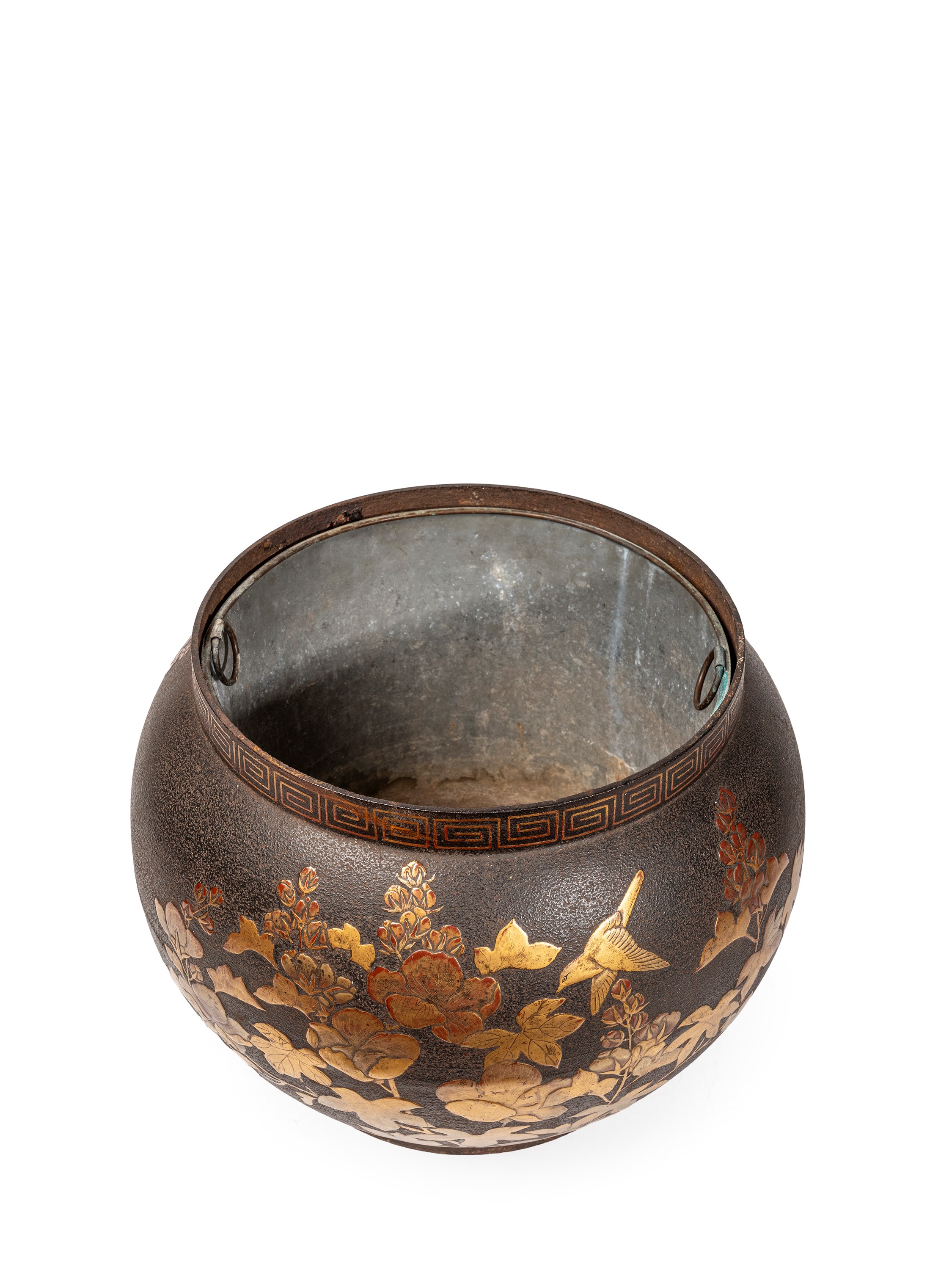 Giappone, cachepot in ghisa laccata (periodo Meiji, XIX secolo)