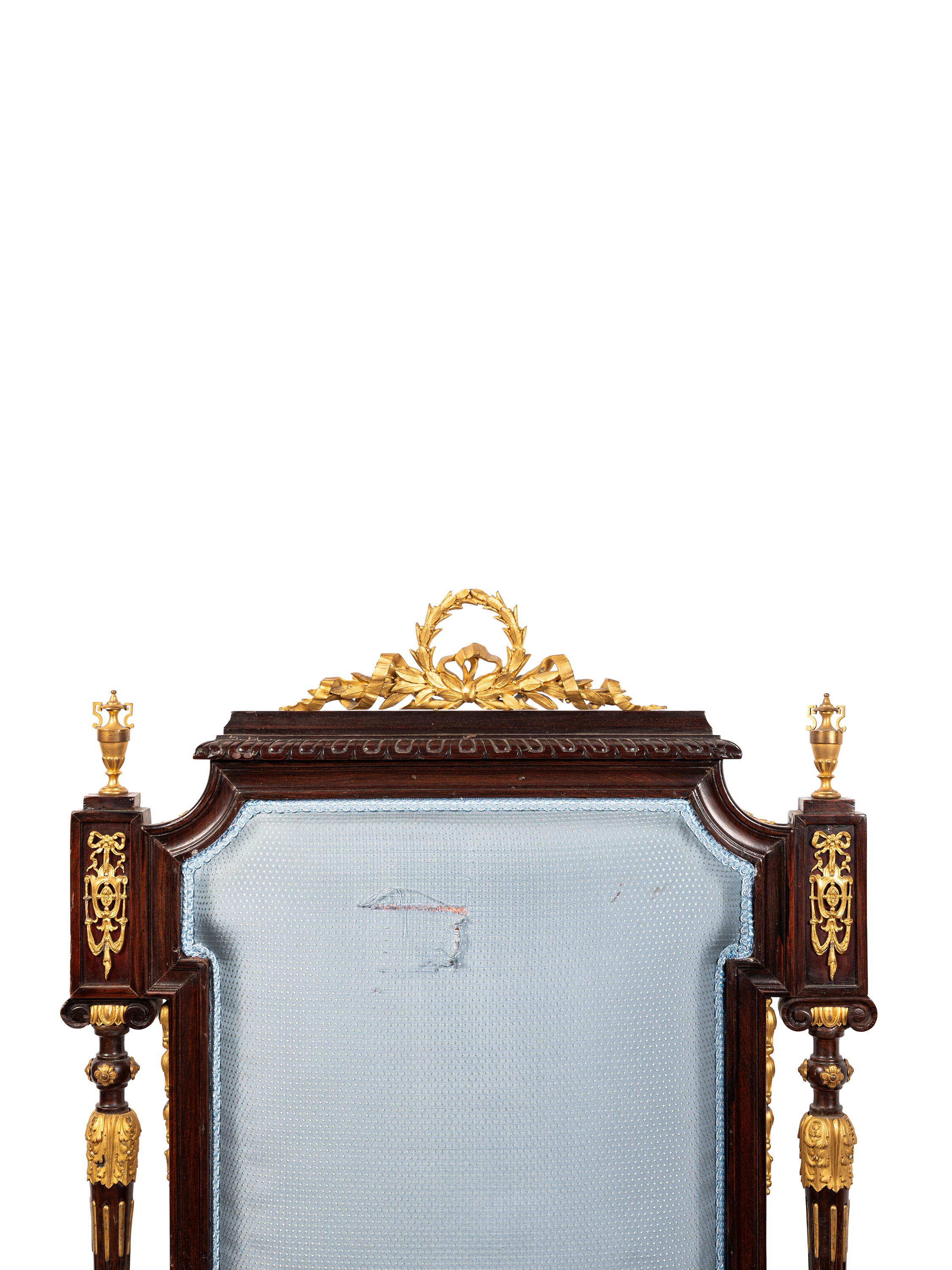 Lotto di quattro sedie e due poltrone in stile Napoleone III, legno con applicazioni in bronzo do...