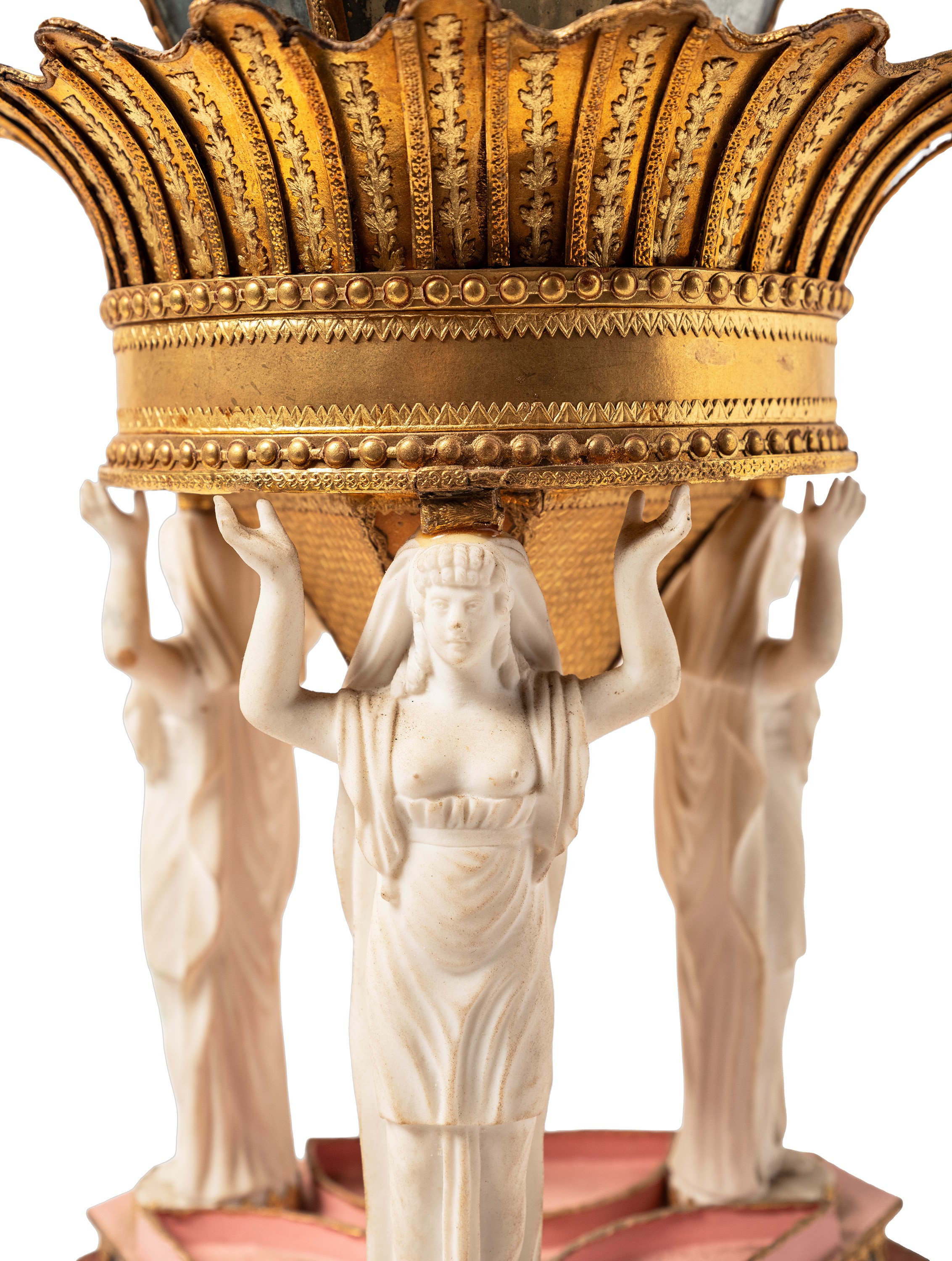 Alzatina in papier mâché e figure in biscuit in stile Impero, XIX secolo