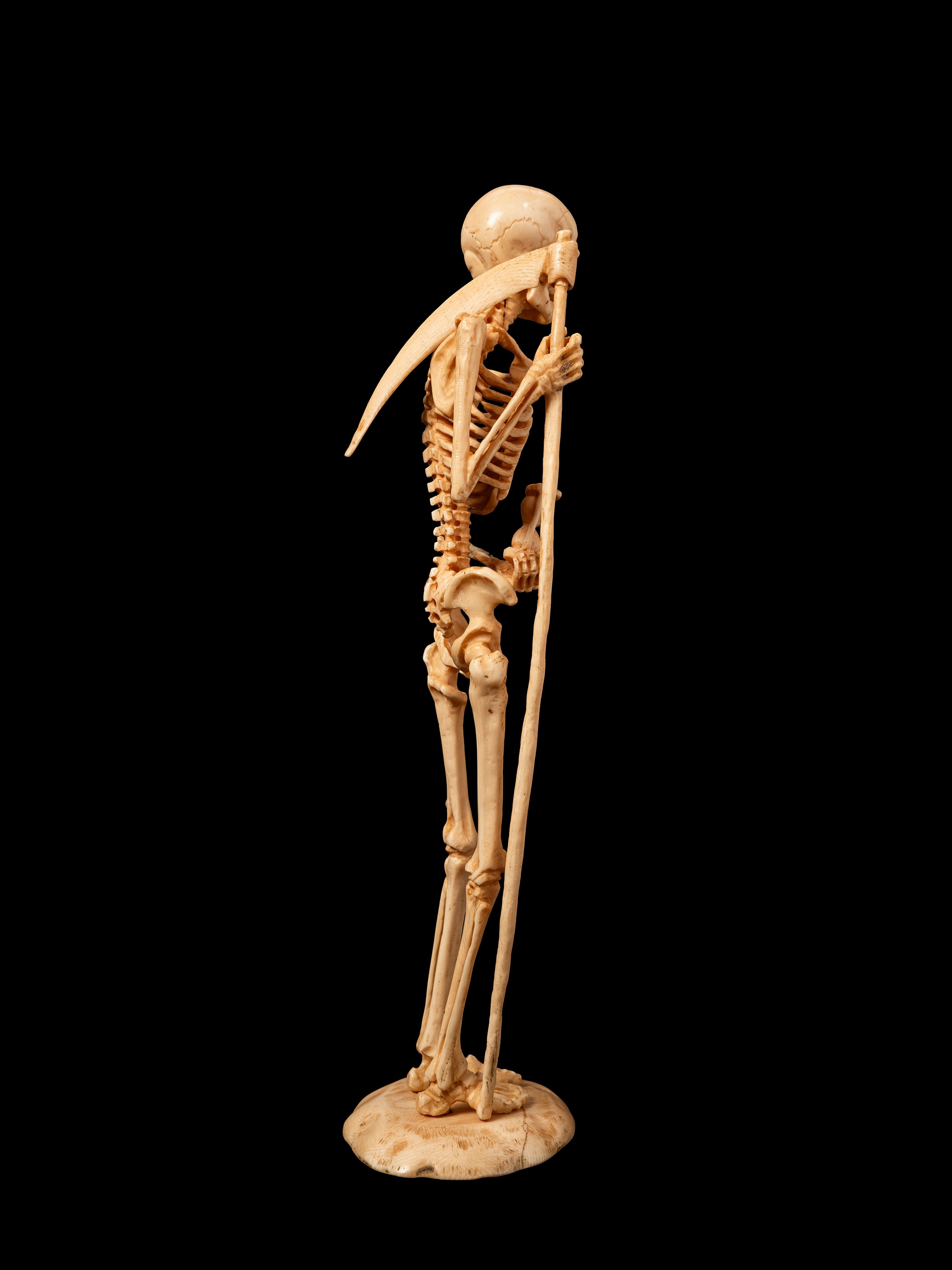 Memento mori, Vanitas figurante scheletro con falce e clessidra, Germania, XIX secolo