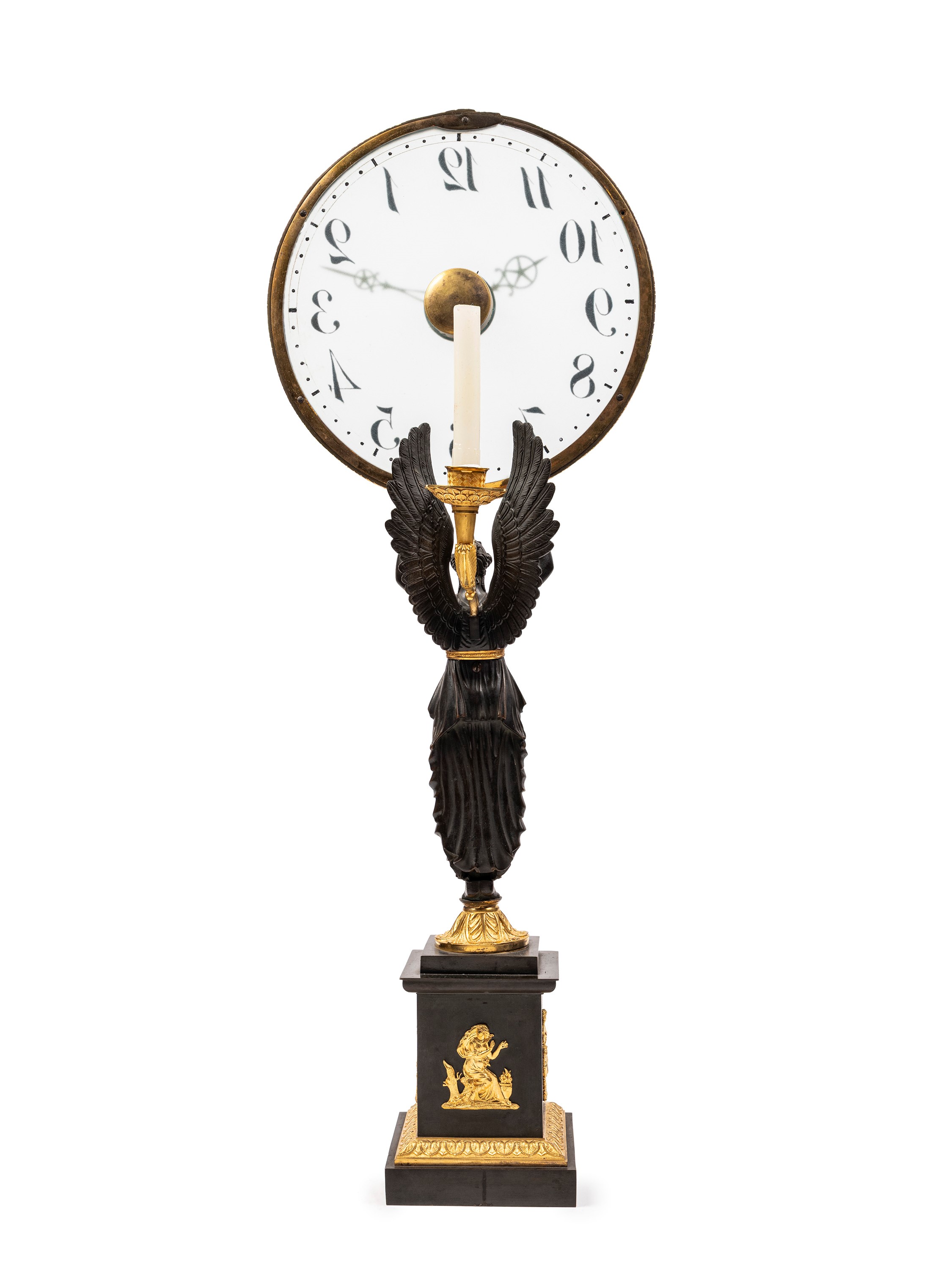 XVIII secolo, Orologio notturno a verga da tasca in bronzo dorato e brunito