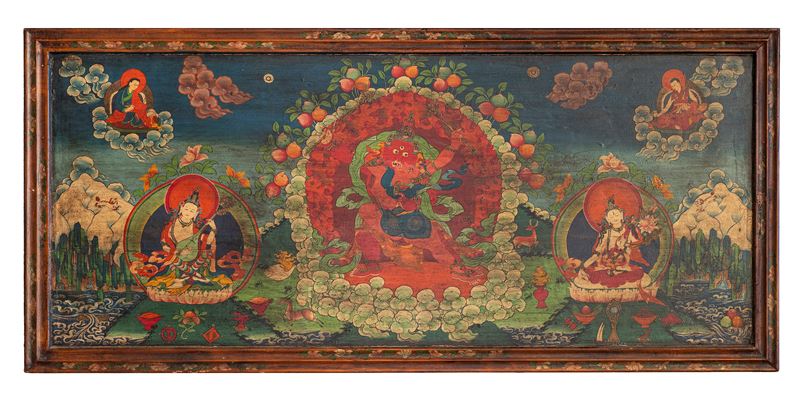 Pannello in legno dipinto, Tibet, XX secolo