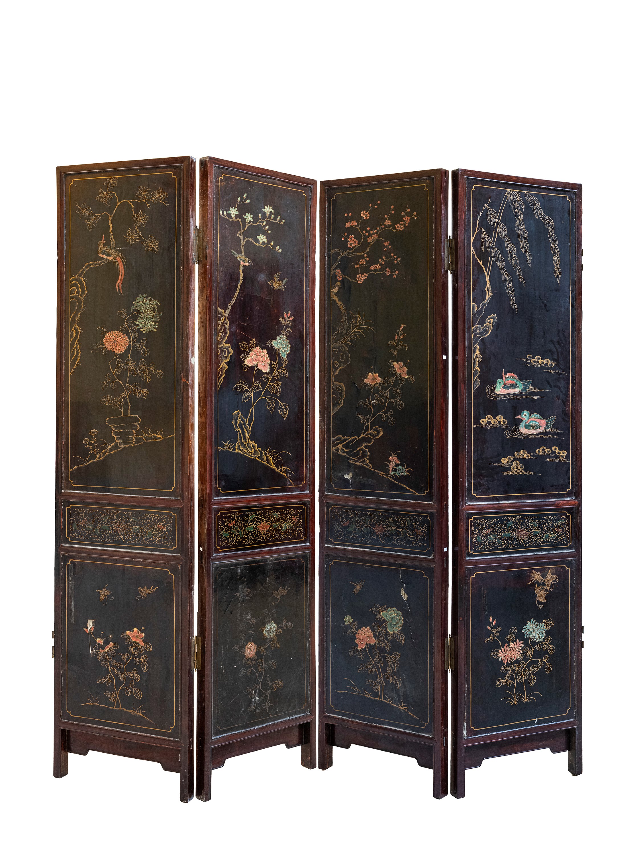 Paravento in legno laccato con pietre dure, Cina (inizio XX secolo)