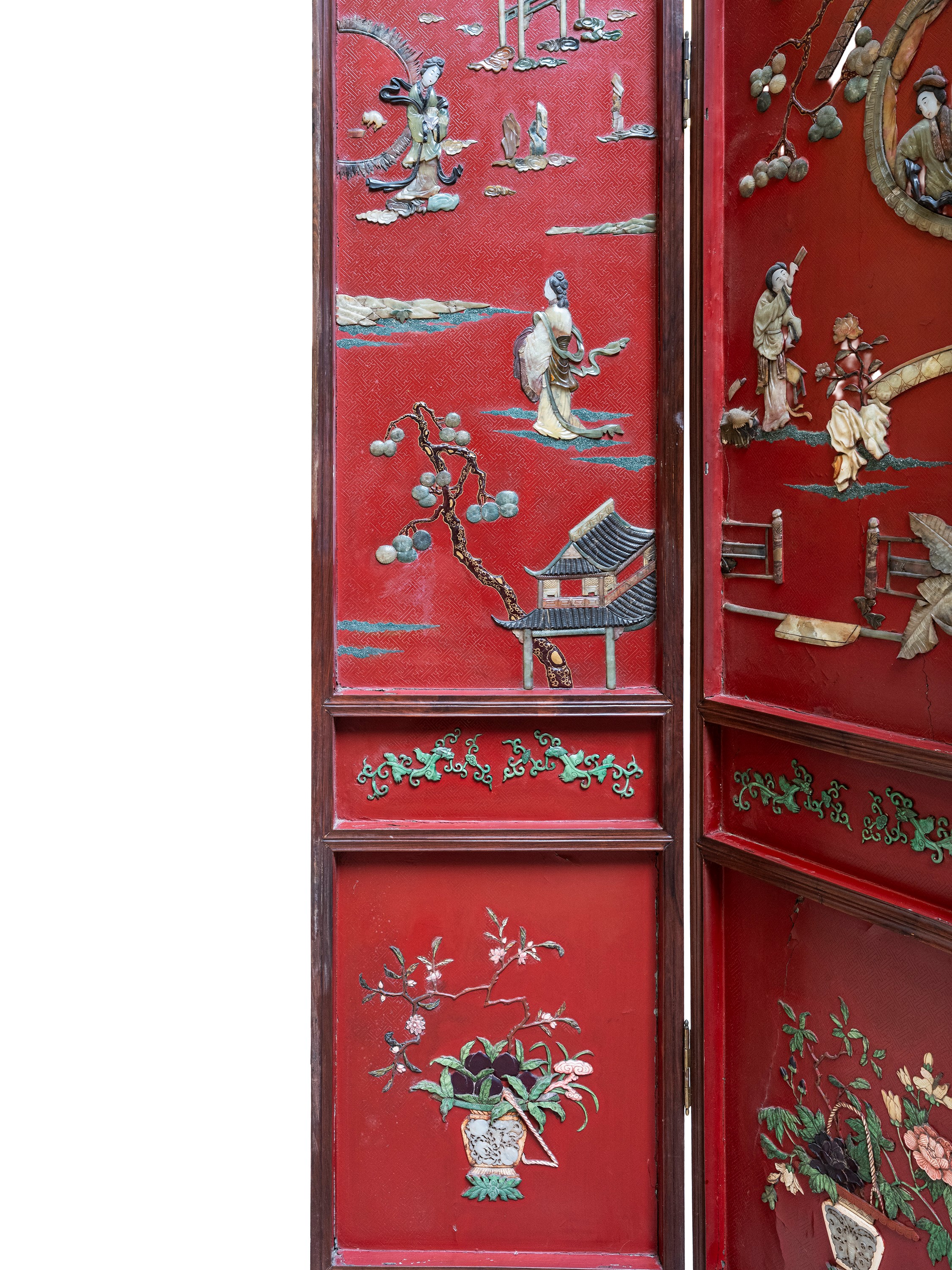 Paravento in legno laccato con pietre dure, Cina (inizio XX secolo)