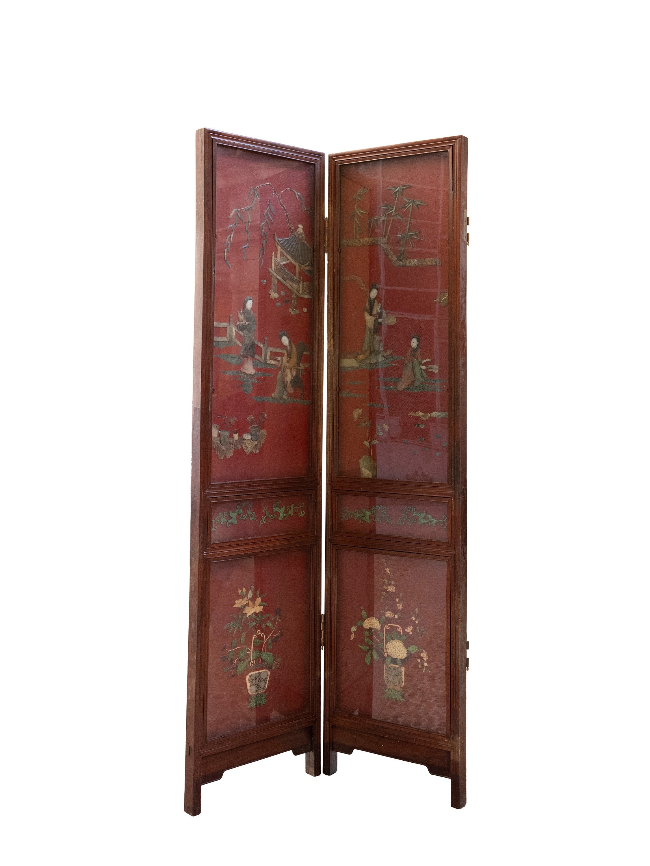 Paravento in legno laccato con pietre dure, Cina (inizio XX secolo)