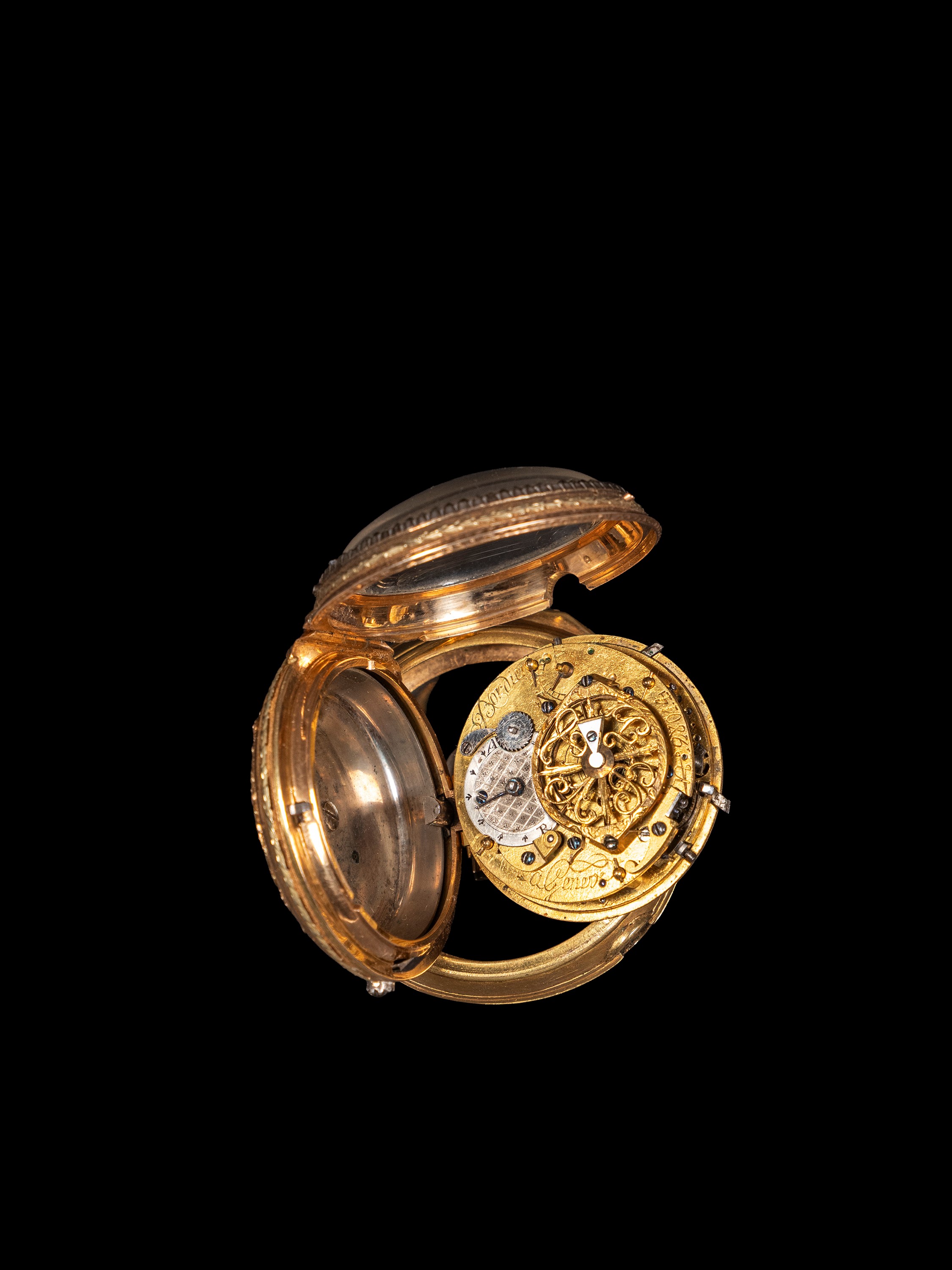 Bordier (attrib.), Orologio da tasca in oro con miniatura in porcellana dipinta, XVIII secolo