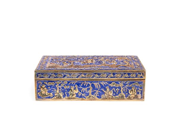 AN ENAMELLED SILVER BOX
