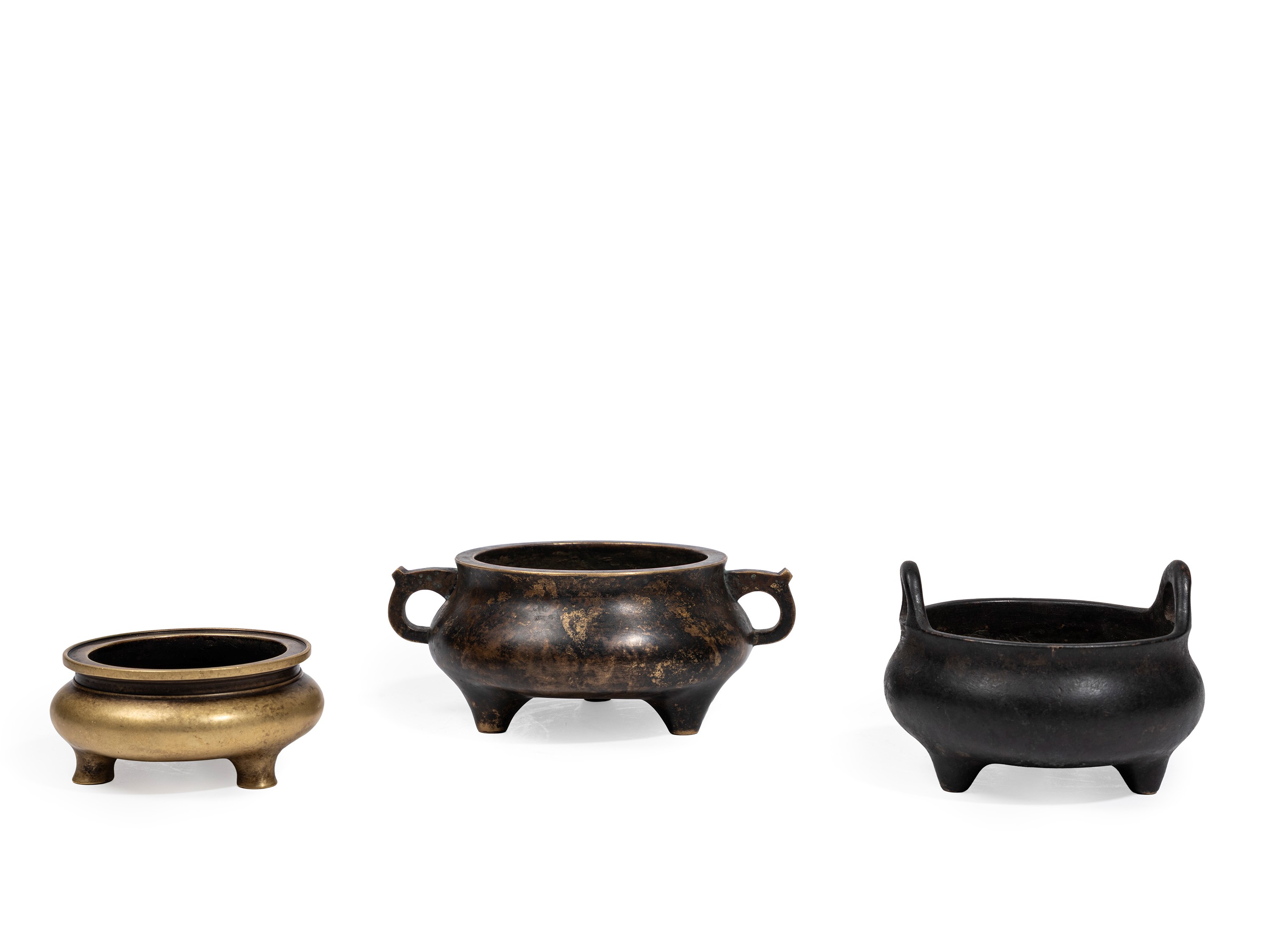 TRE INCENSIERI IN BRONZO