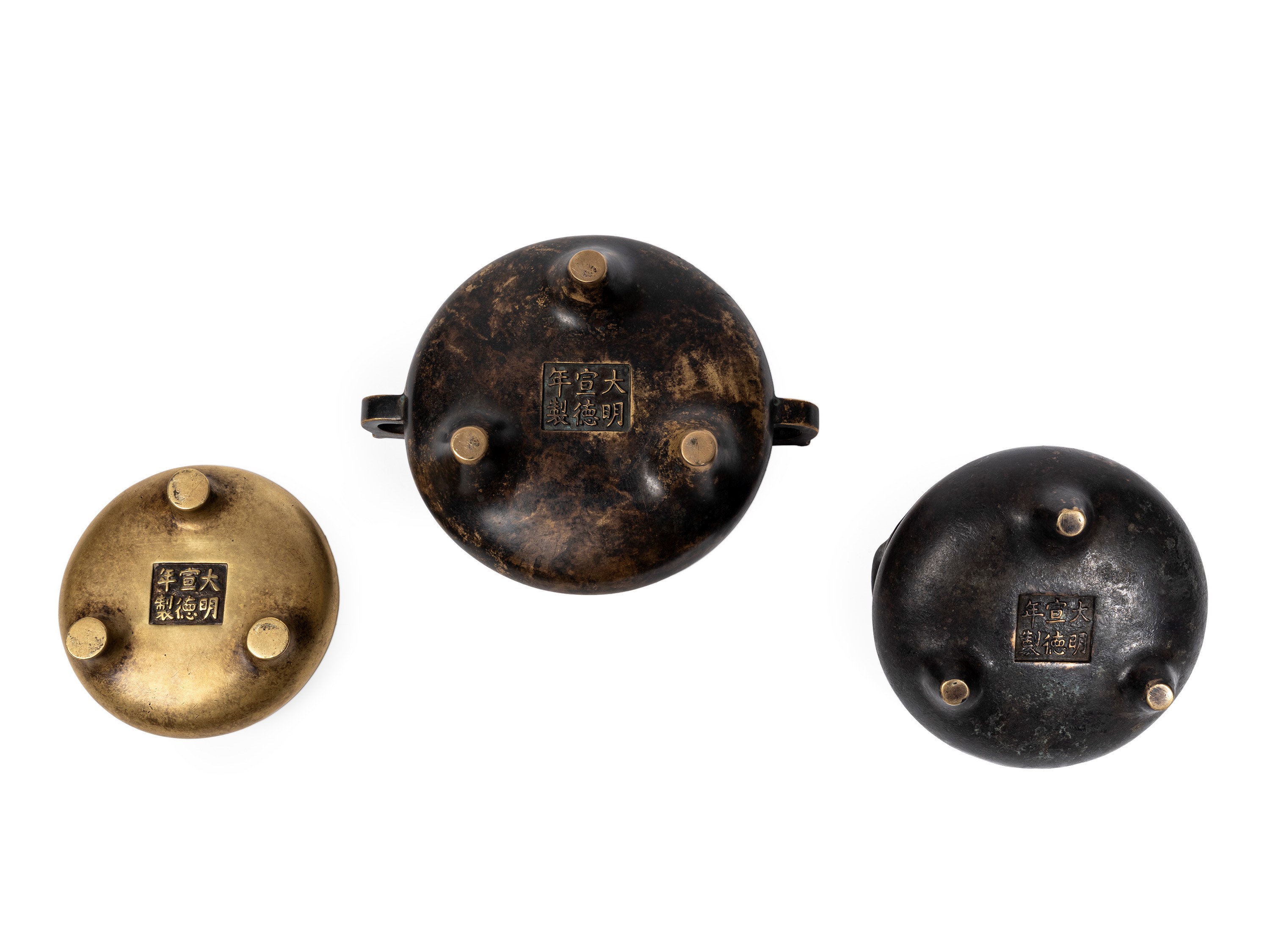 TRE INCENSIERI IN BRONZO