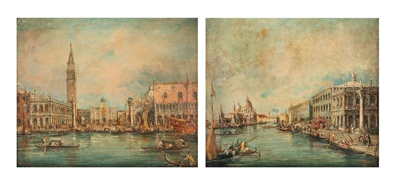 Ponga, Coppia di vedute di Venezia, olio su tela