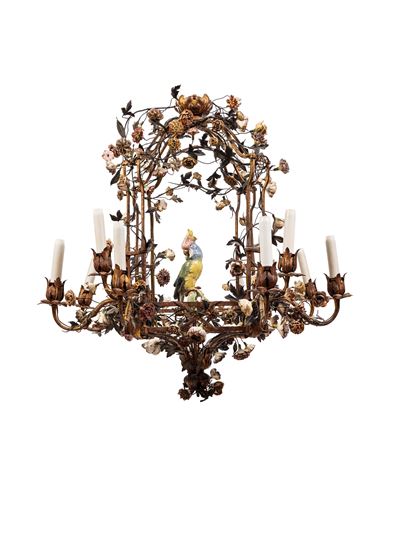 Lampadario in Bronzo e Porcellana