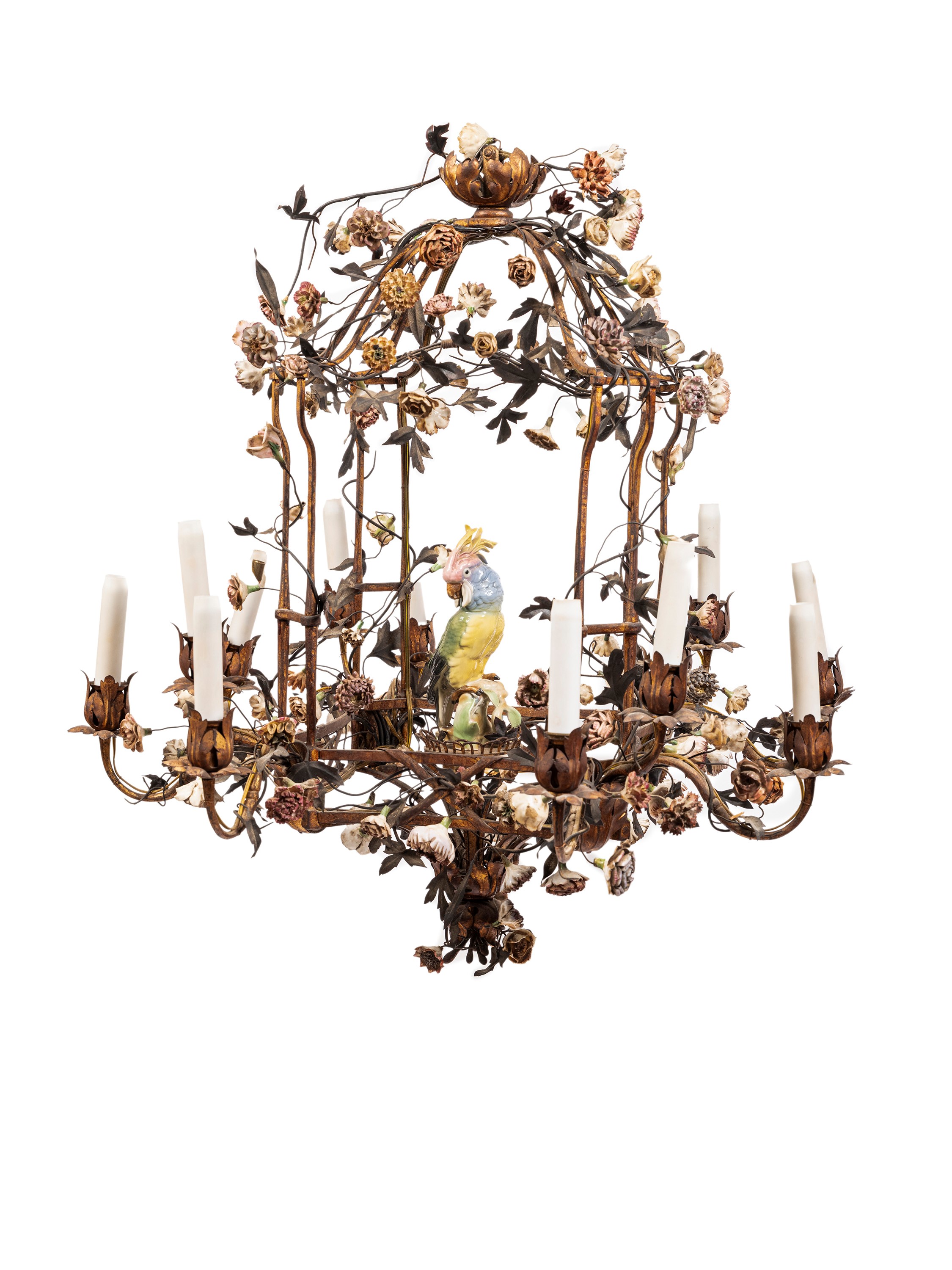 Lampadario in Bronzo e Porcellana