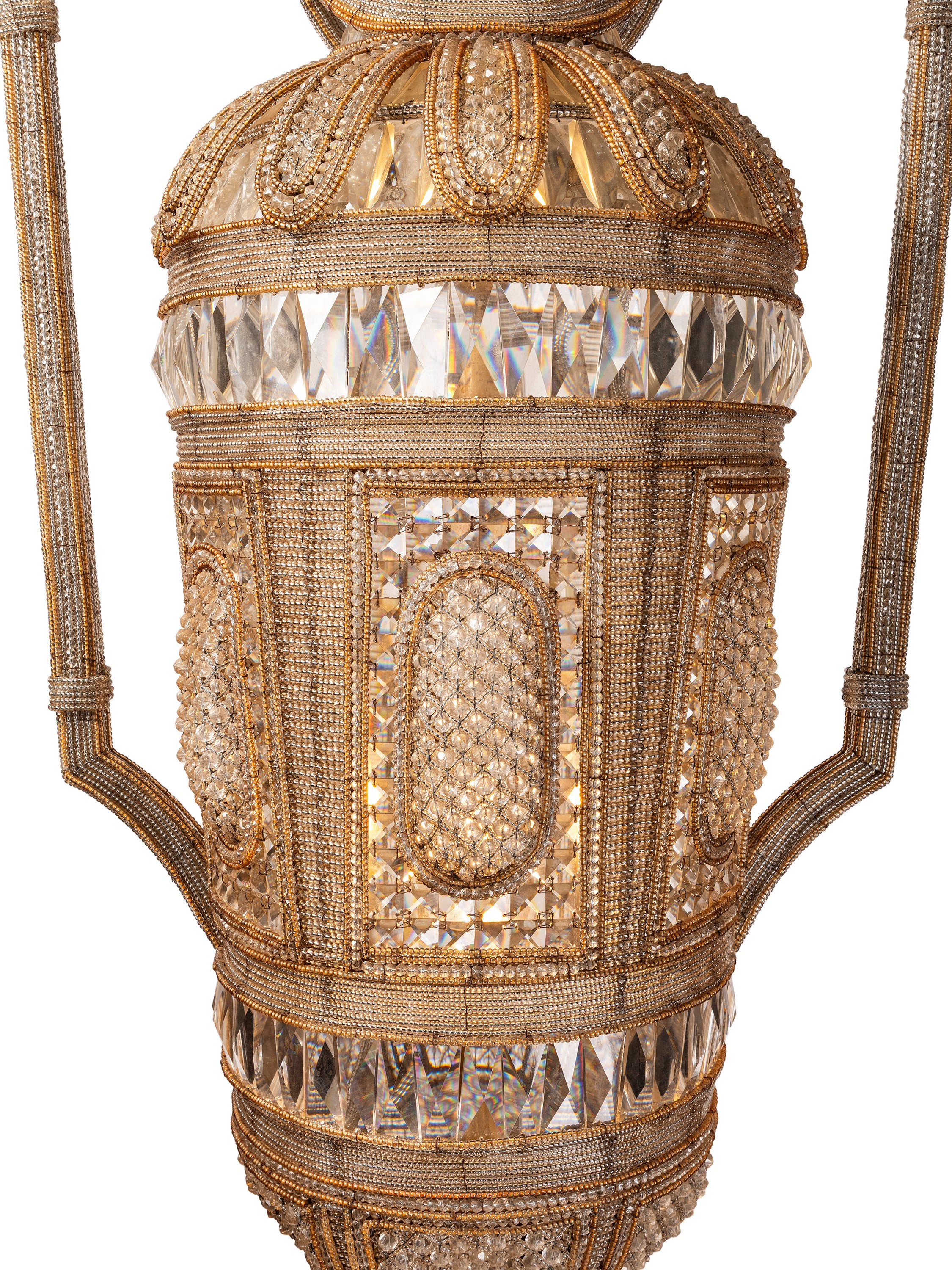 Coppia di monumentali lampade a vaso, in vetro molato, XX secolo