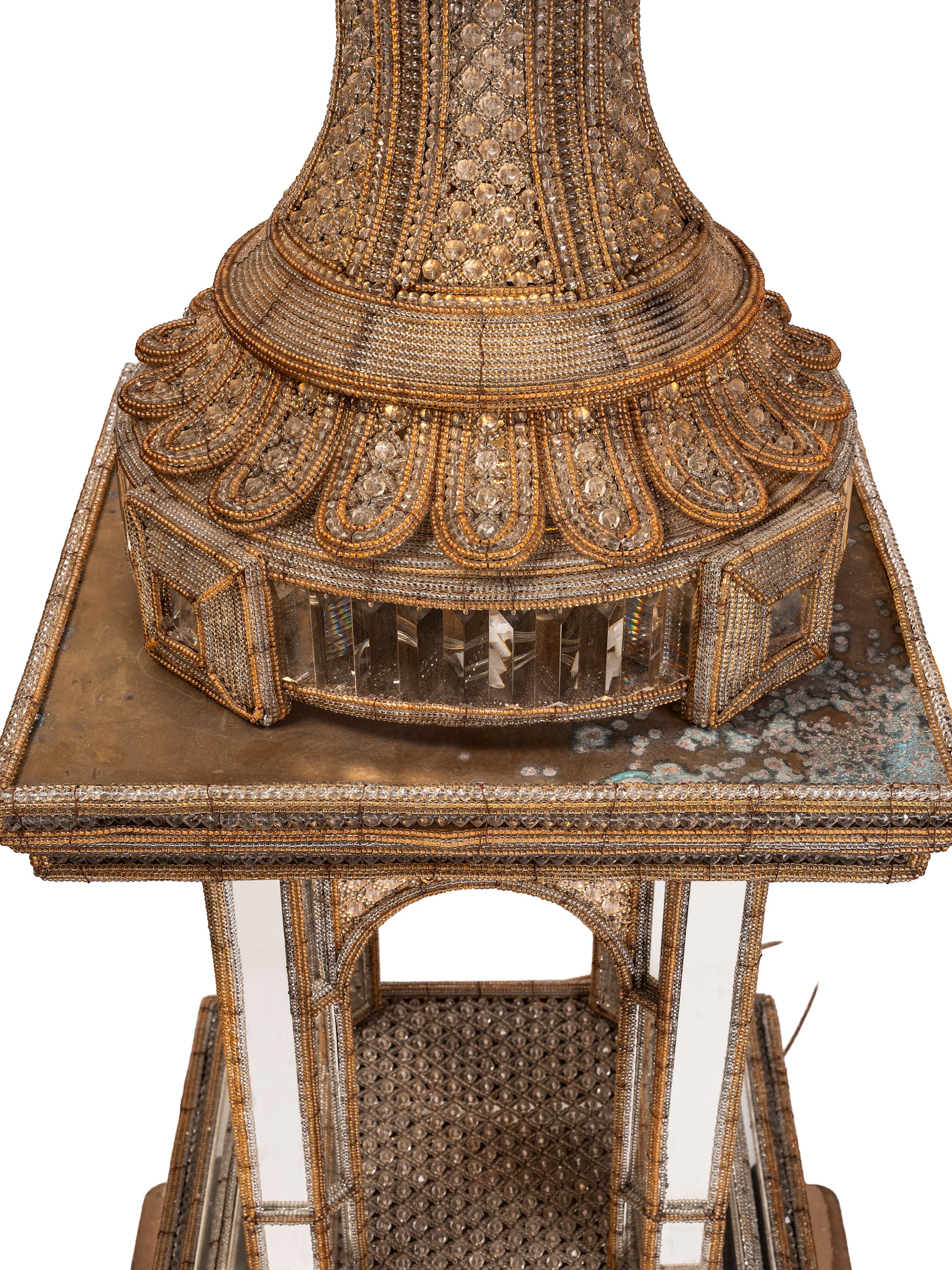 Coppia di monumentali lampade a vaso, in vetro molato, XX secolo