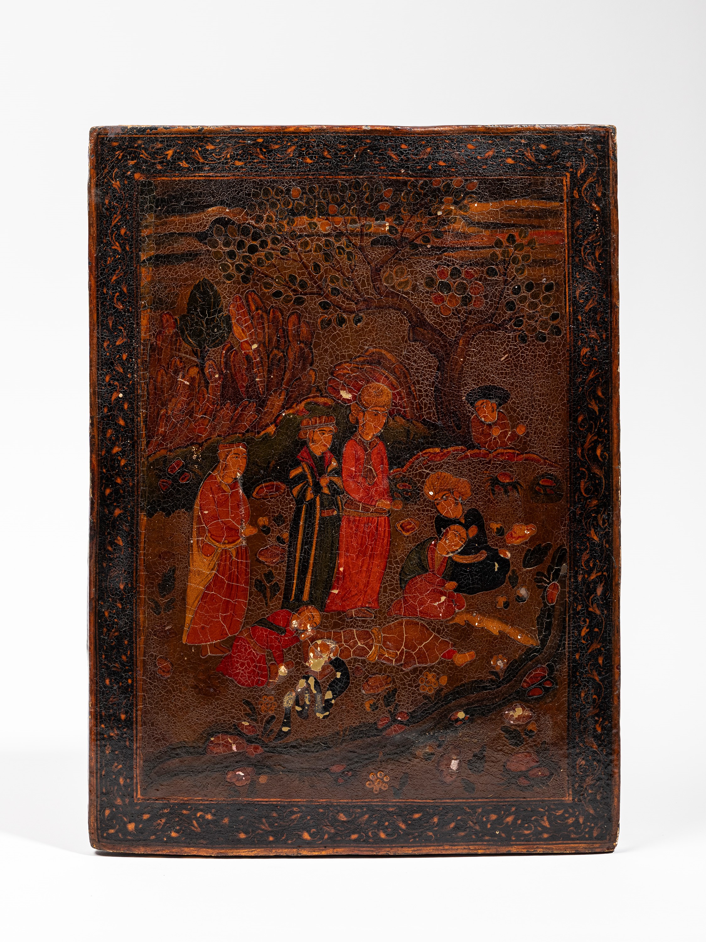 Persia (periodo Qajar, XIX secolo), Pannello in cartapesta laccata raffigurante scena dal “Shahna...