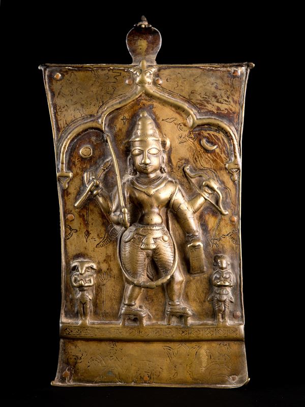 A VIRABHADRA BRONZE ALLOY PLAQUE