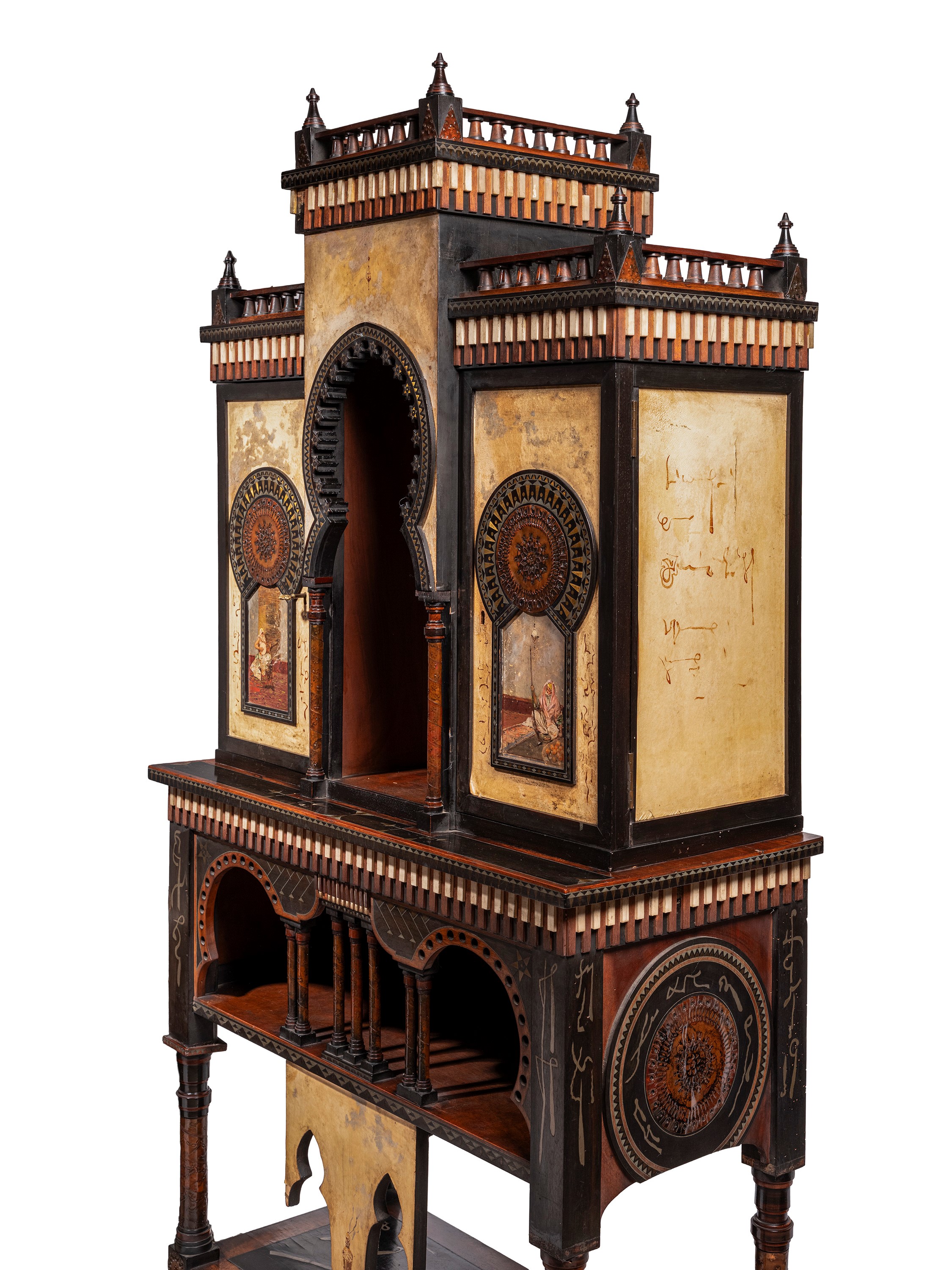Carlo Bugatti - Mobile mosquée in legno intarsiato e pergamena dipinta