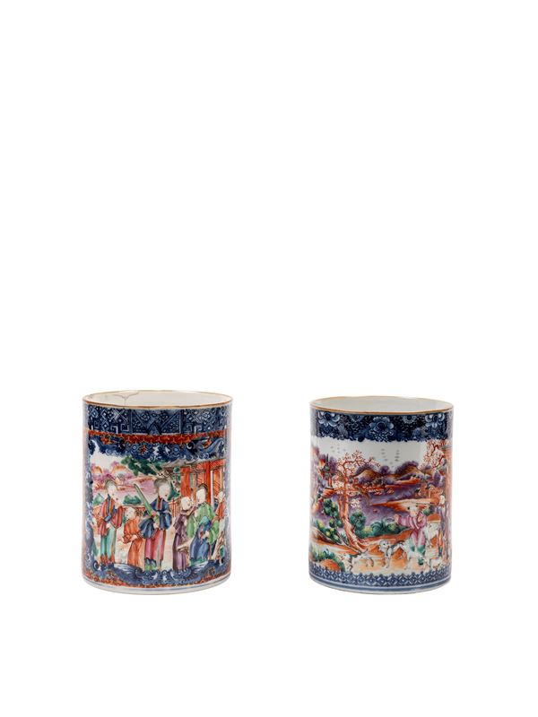 TWO MANDARIN PORCELAIN TANKARDS