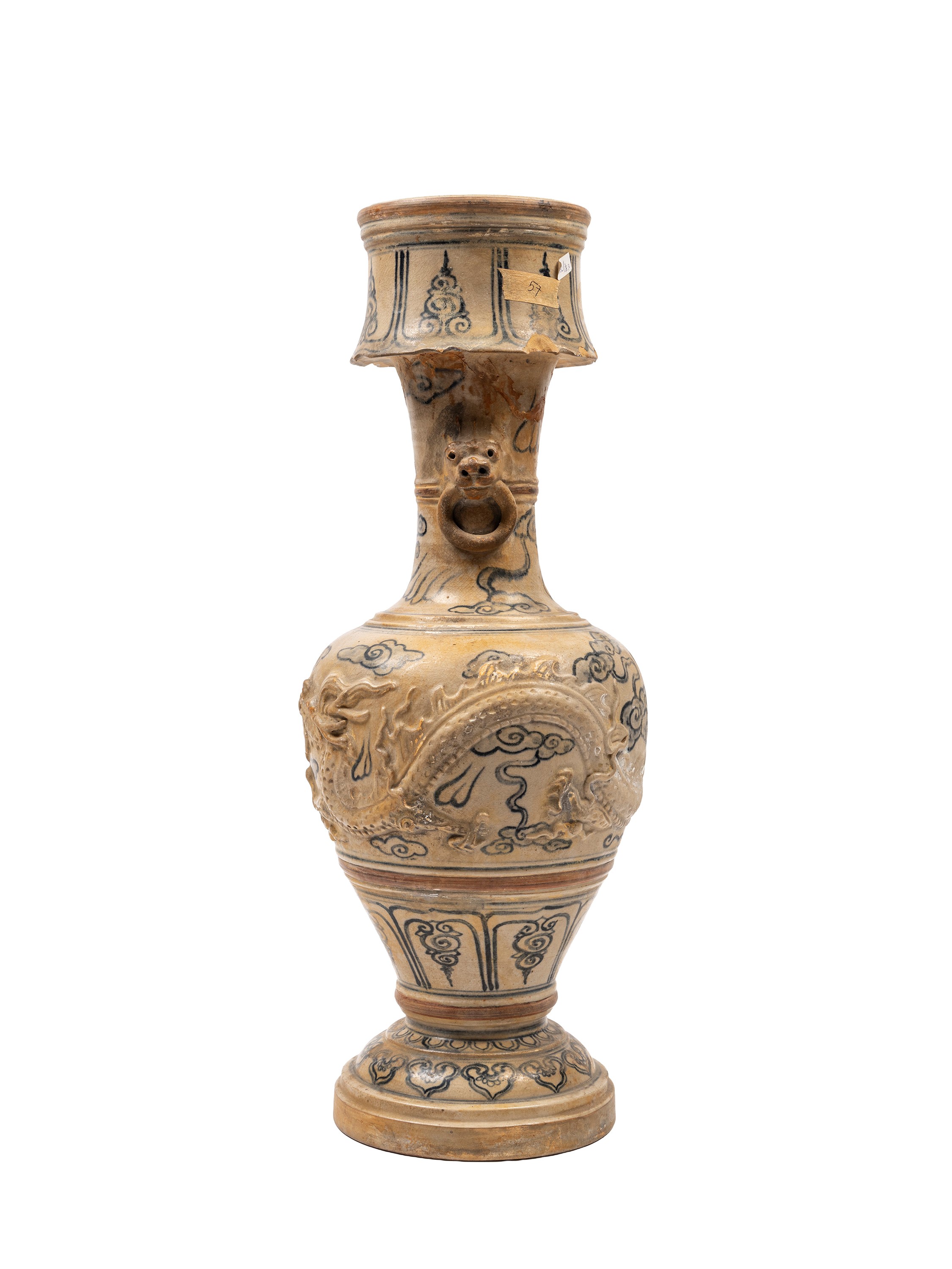 Vaso in ceramica bianca e blu con decorazione a rilievo, Vietnam (XVIII/XIX secolo)