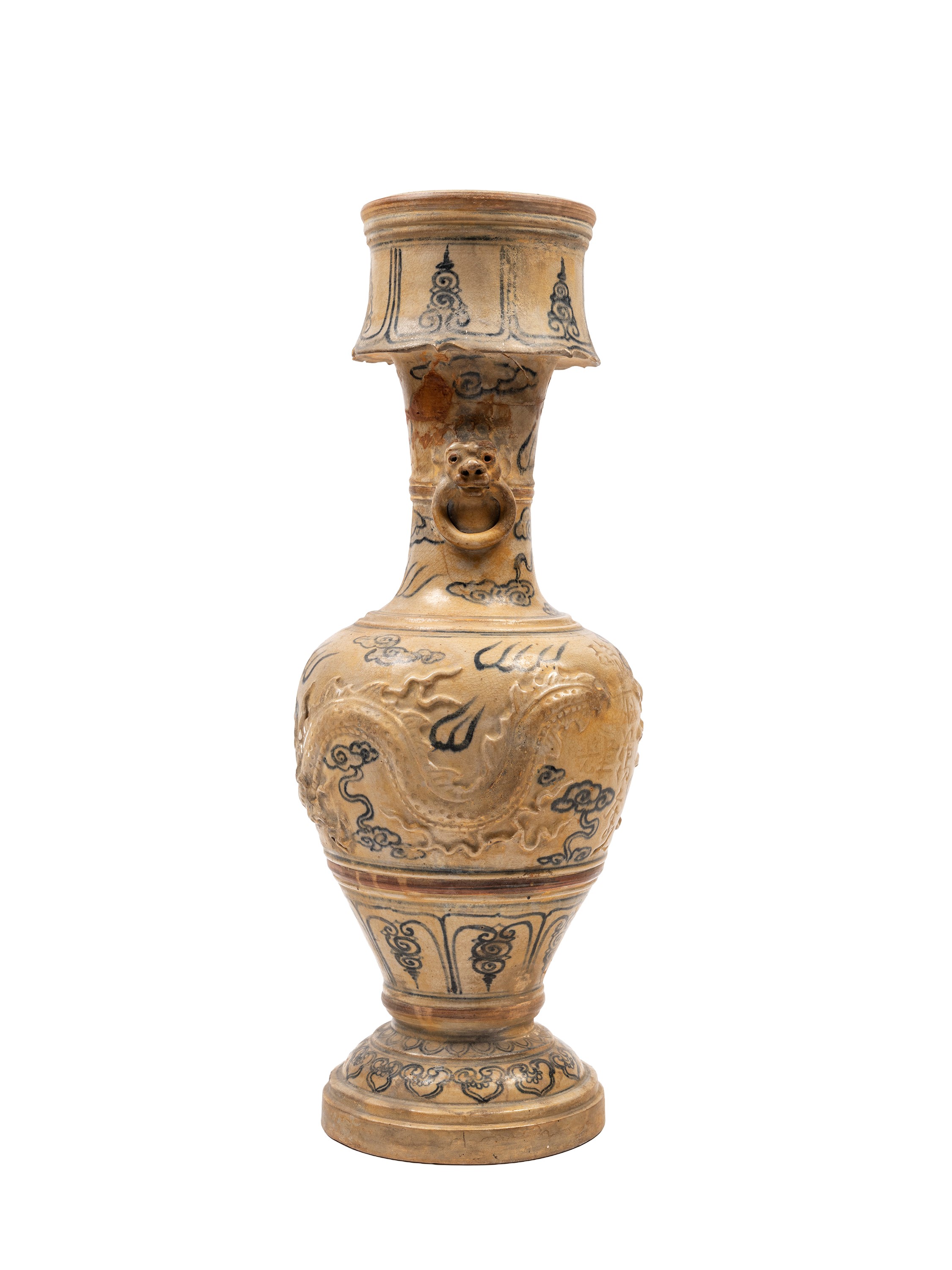 Vaso in ceramica bianca e blu con decorazione a rilievo, Vietnam (XVIII/XIX secolo)