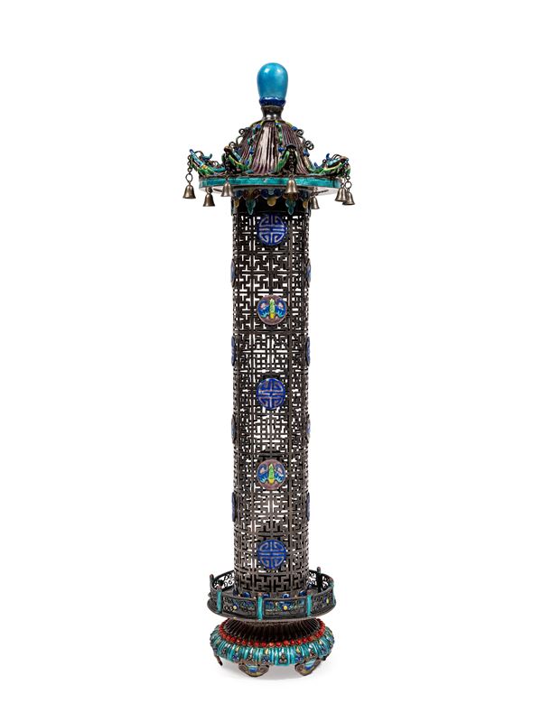 AN ENAMELLED SILVER CENSER