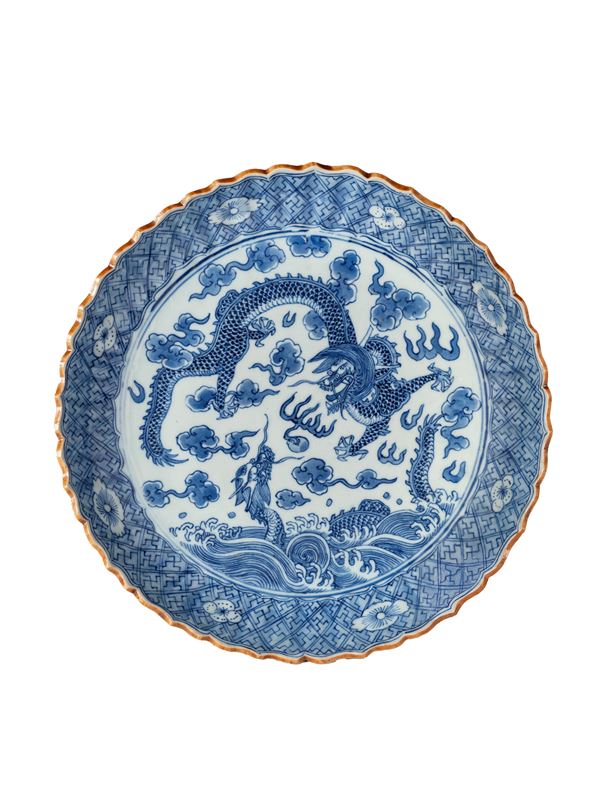 A BLUE AND WHITE DISH FOR THE JAPANESE MARKET
