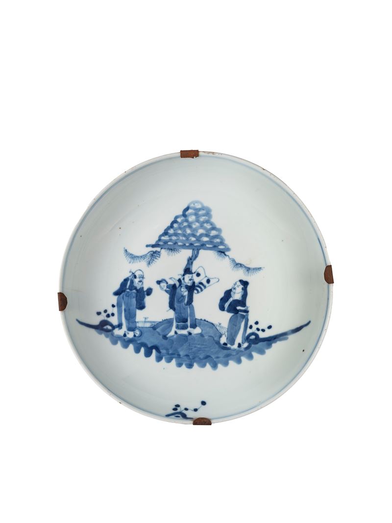 PIATTO IN PORCELLANA BIANCA E BLU