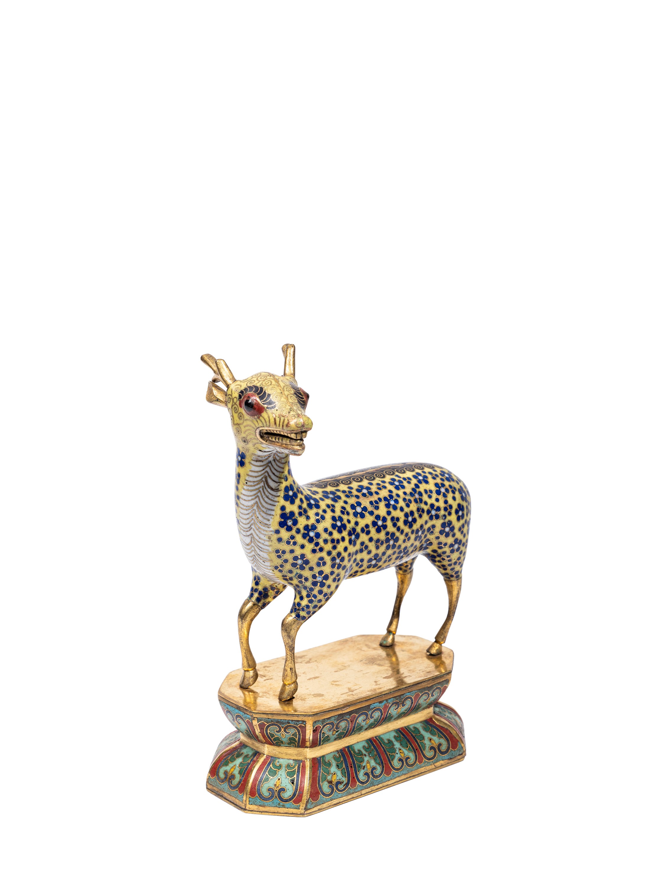 Figura in cloisonnè, Cerbiatto su piedistallo a forma di loto