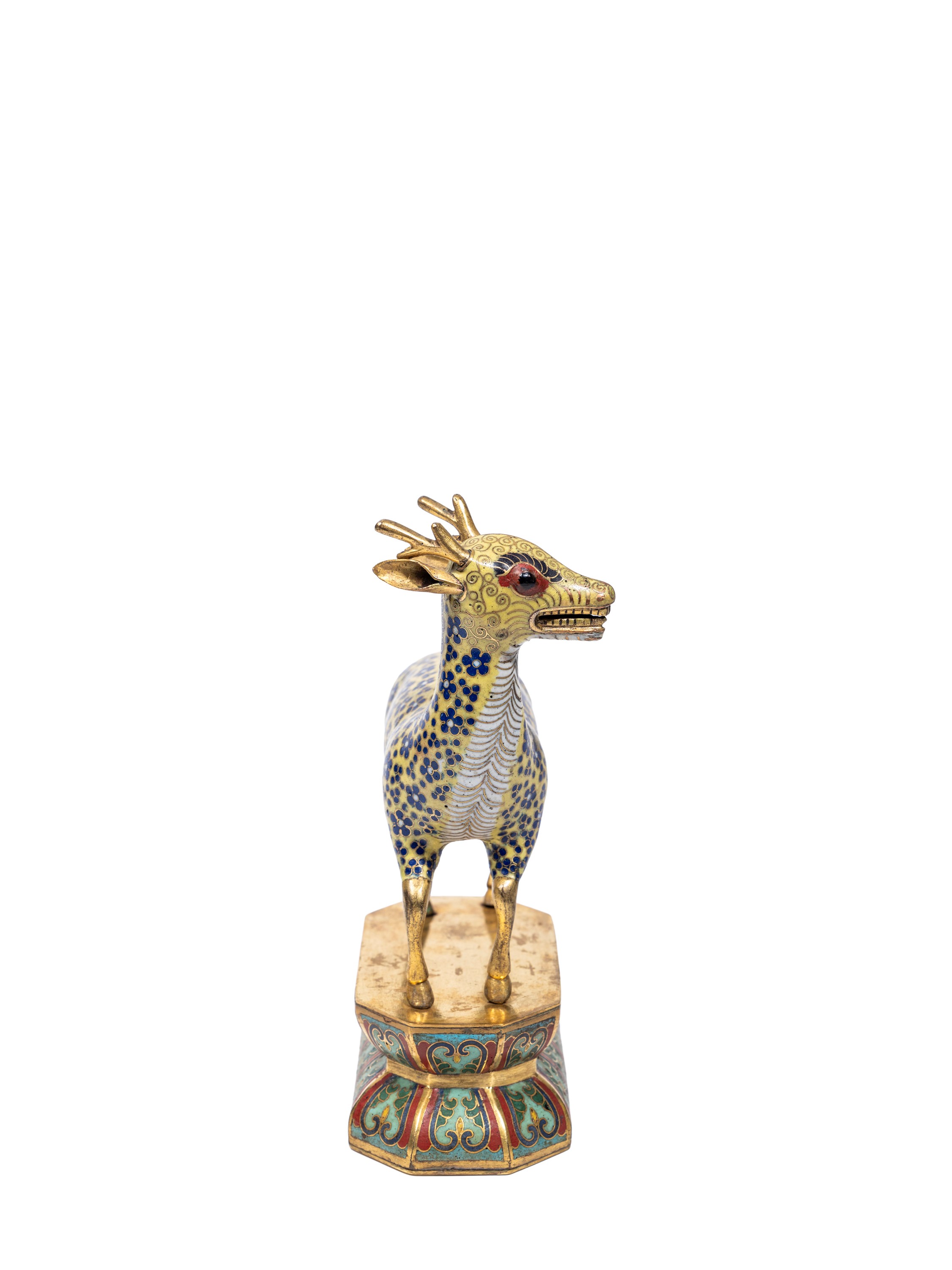 Figura in cloisonnè, Cerbiatto su piedistallo a forma di loto