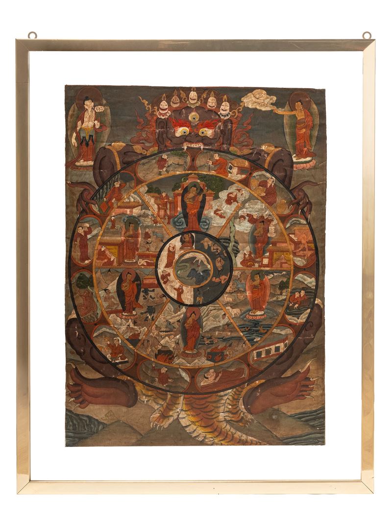 Thangka, immagine sacra su supporto tessile, Himalaya, XIX/XX secolo