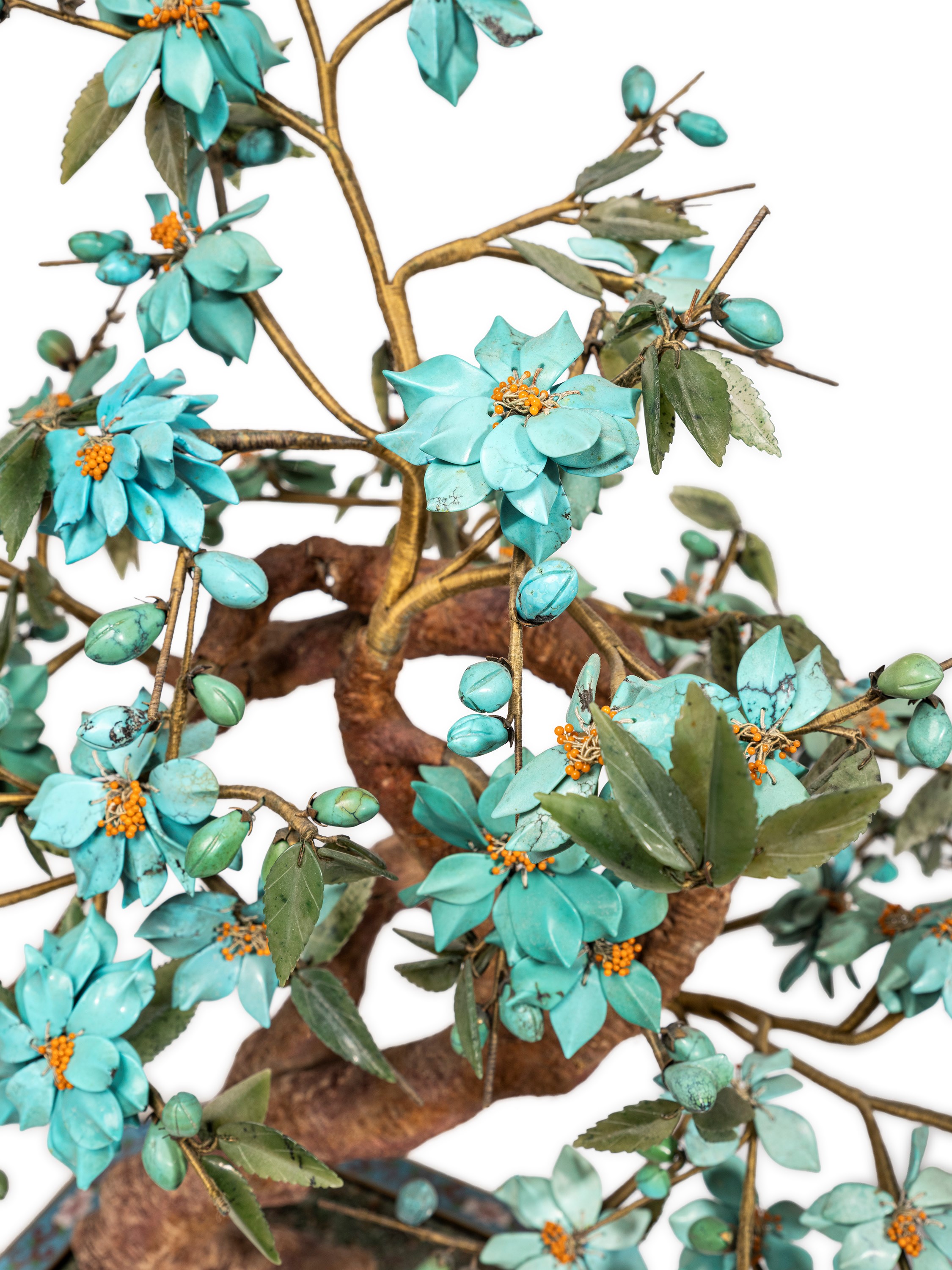 Cina, Coppia di bonsai in turchese e cloisonné