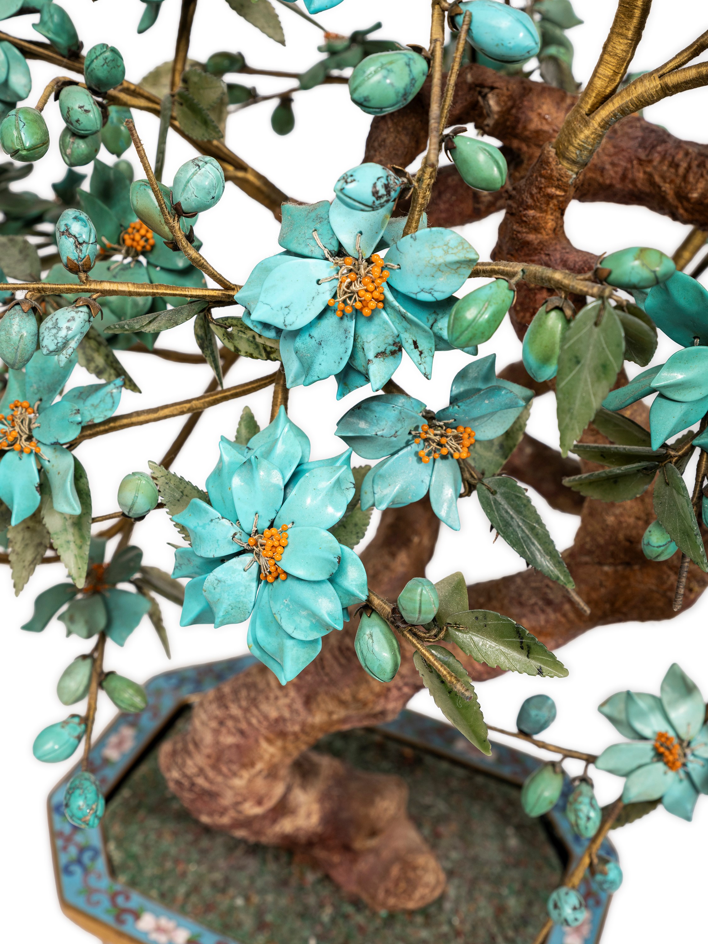 Cina, Coppia di bonsai in turchese e cloisonné