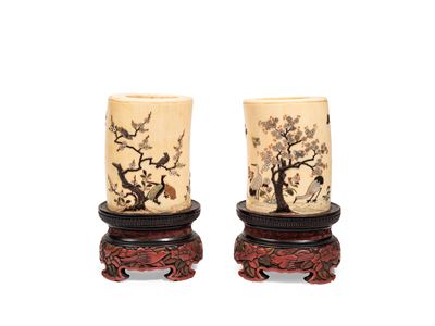 Coppia di porta pennelli, Avorio Shibayama, Giappone periodo Meiji (fine XIX secolo)