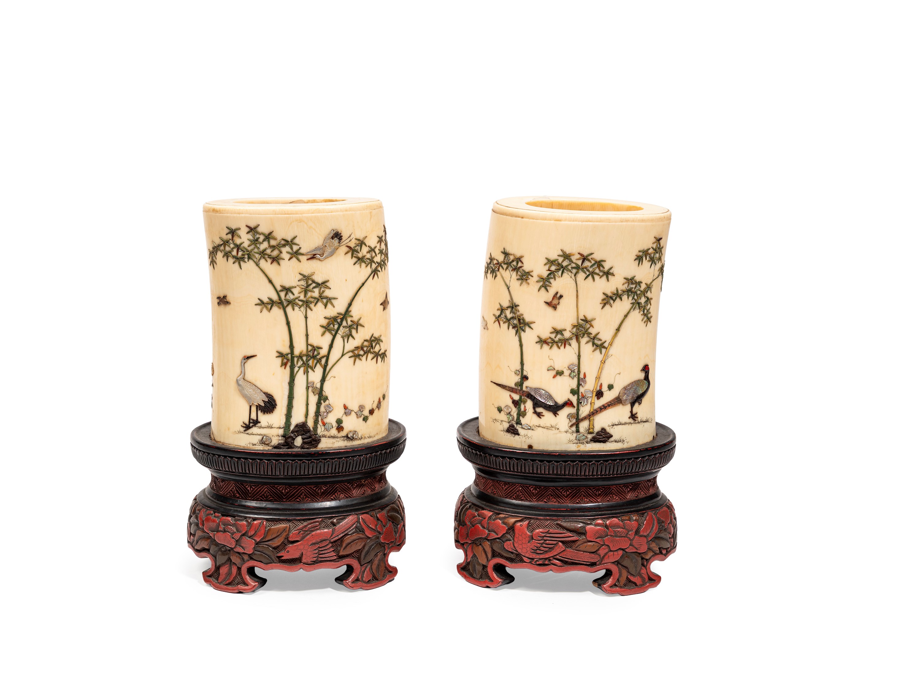 Coppia di porta pennelli, Avorio Shibayama, Giappone periodo Meiji (fine XIX secolo)