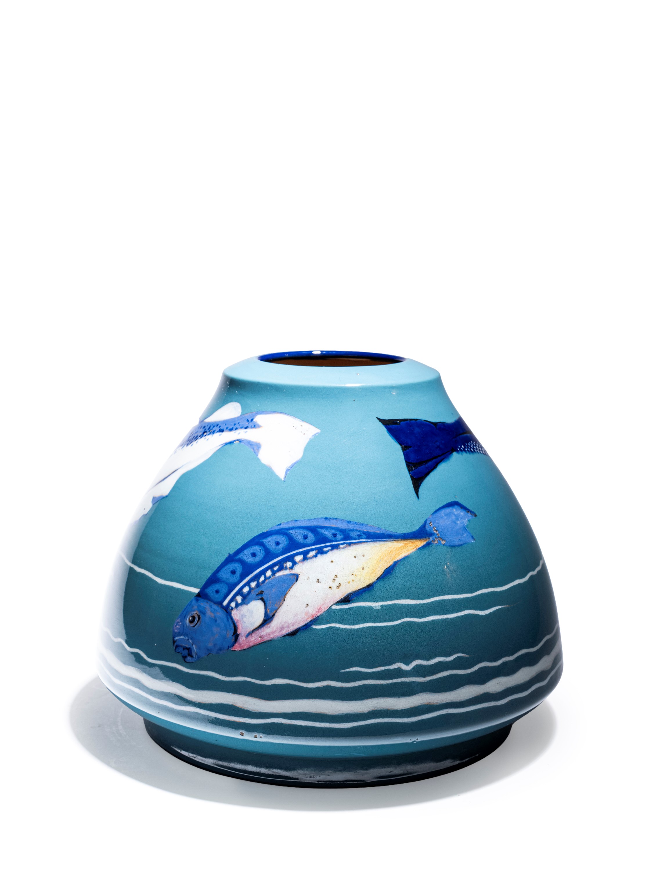 Vittorio Grassi - Vaso decorato con pesci, ceramica policroma
