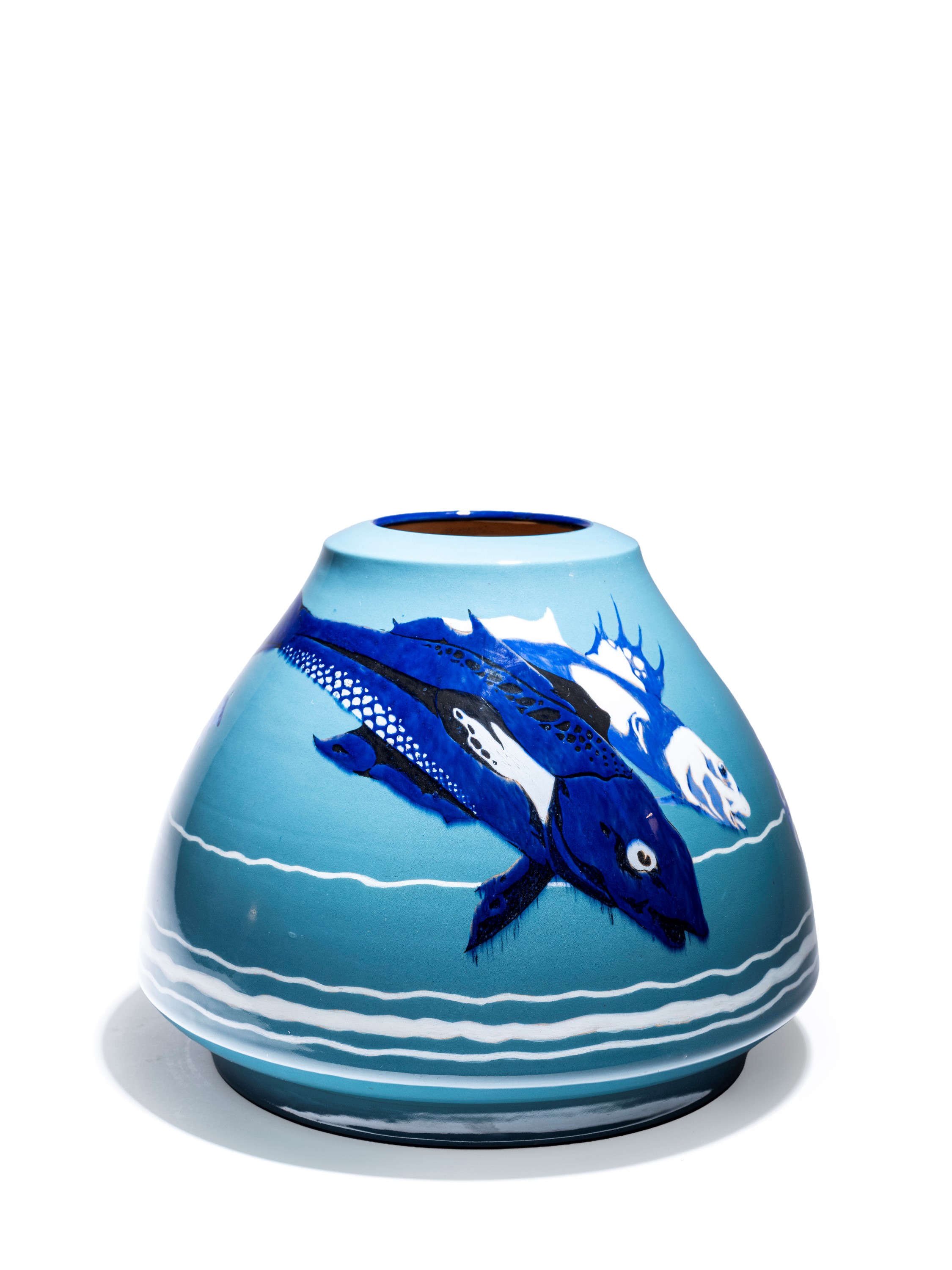 Vittorio Grassi - Vaso decorato con pesci, ceramica policroma