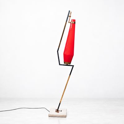 Lampada da terra con struttura in metallo verniciato e ottone