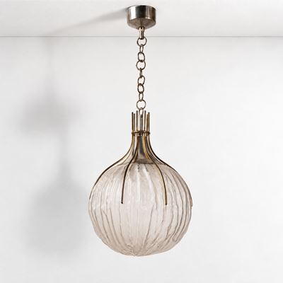 Lampada da sospensione in ottone nichelato e vetro (anni ’60 ca.)
